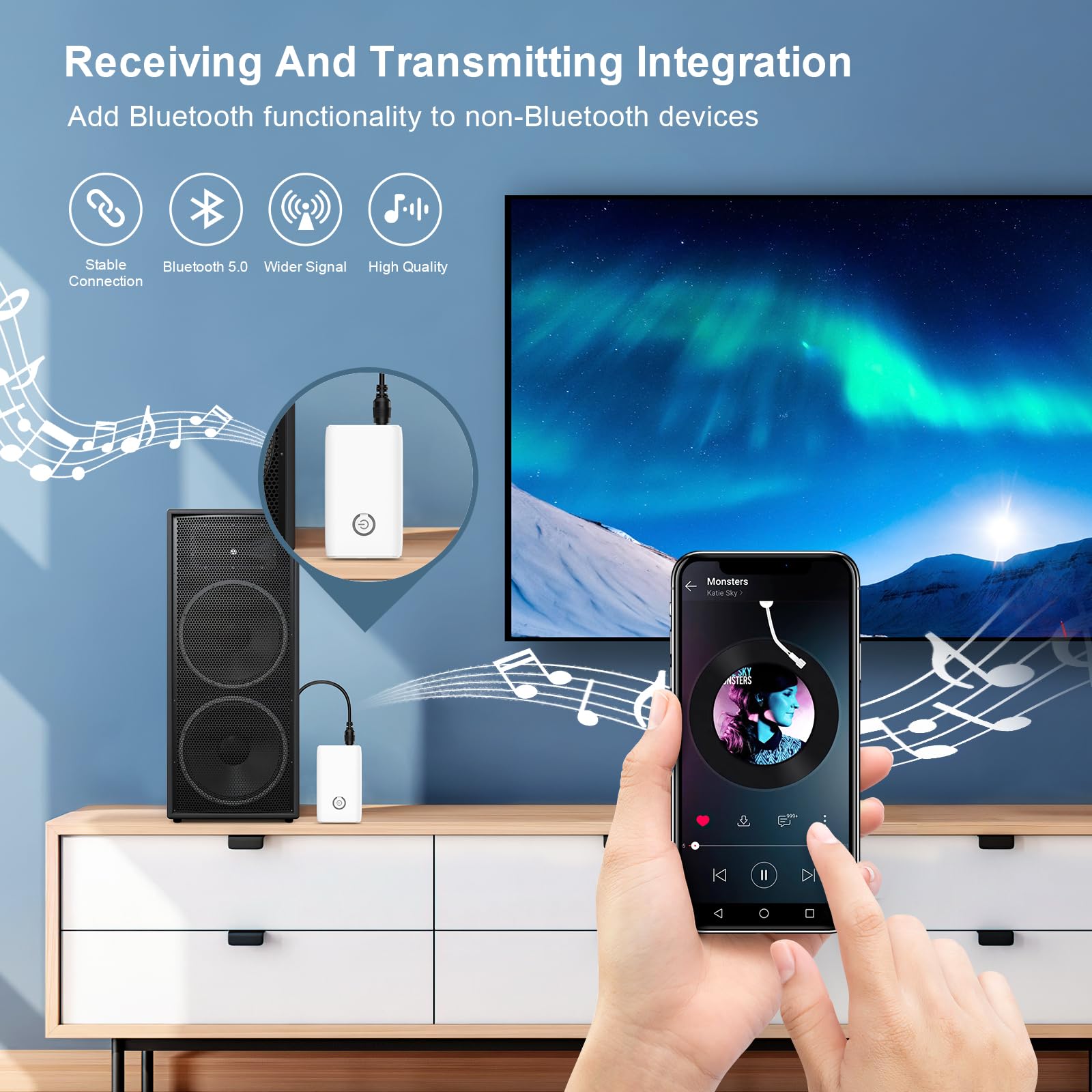 Ankilo Bluetooth 5.0 Transmitter Receiver, 2 In 1 Wireless Bluetooth Adapter, Portable Aux Bluetooth Adapter For Car, Audio Rece