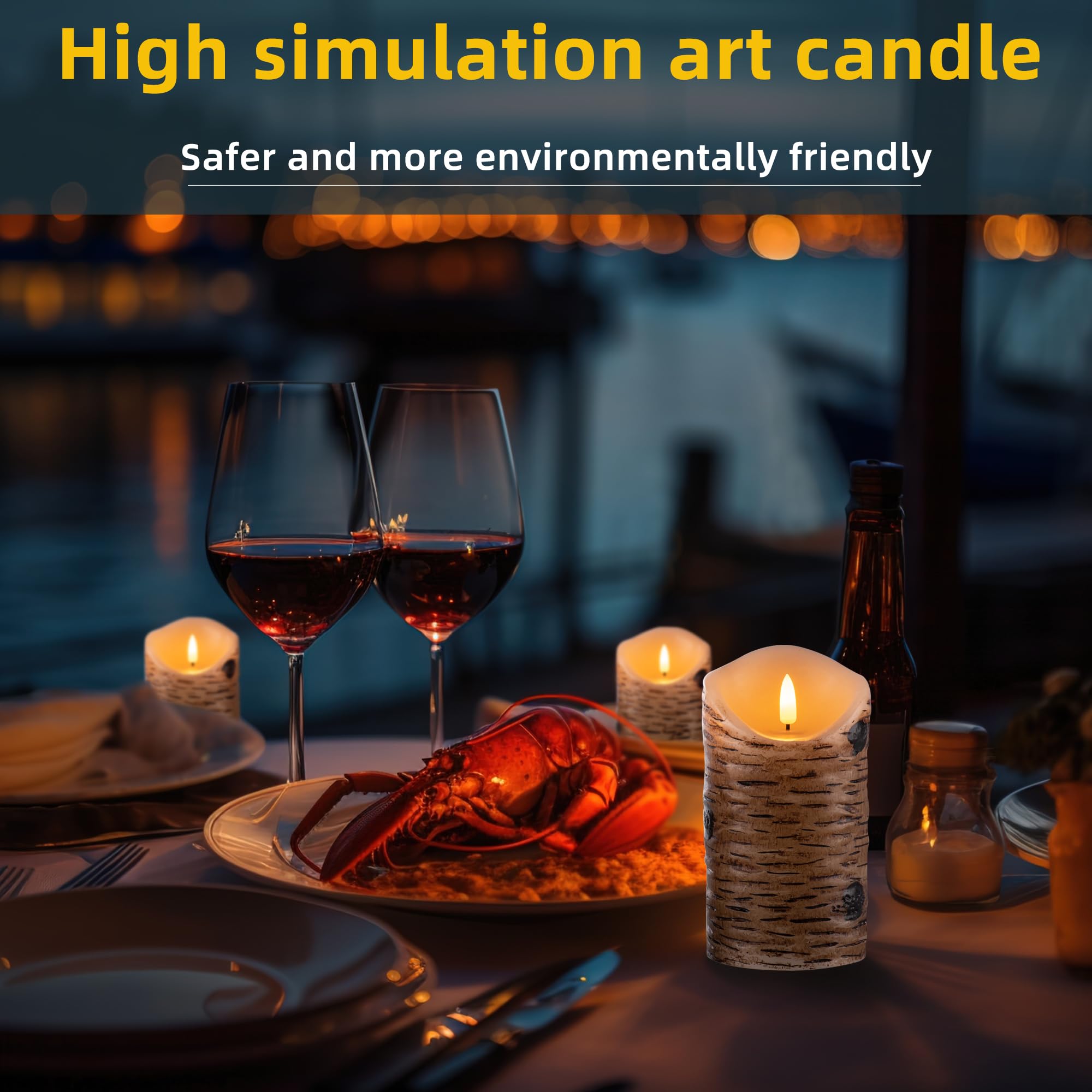 Aku Tonpa Birch Bark Effect Flameless Candles Battery Operated Pillar Real Wax Flickering Electric Led Candle Sets With Remote C