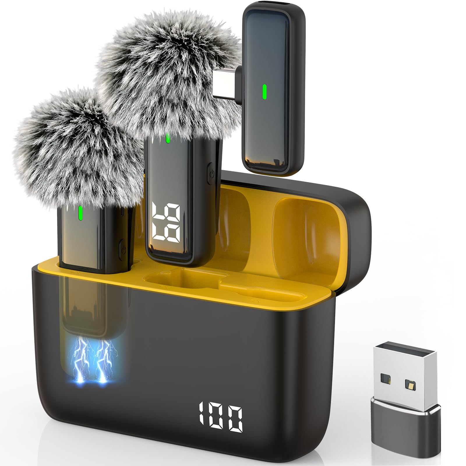 NPTCL Wireless USB Microphone for PC Laptop iPhone 16/15 Android Phone - Noise Canceling Lapel Lavalier Mic with 24H Charging Ca