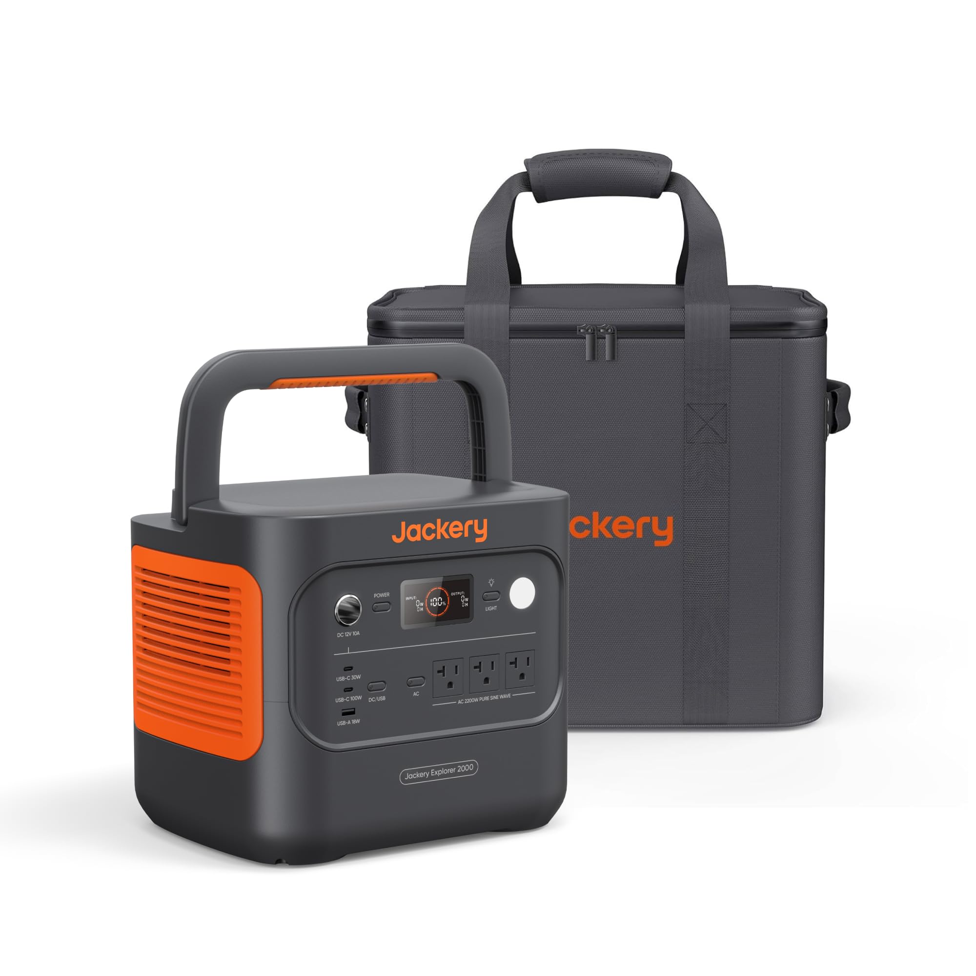 Jackery Explorer 2000 v2 and Carrying Bag, 2042Wh LiFePO4 Battery, 2200W AC Output, 1 Hour Fast Charging for Emergencies, Power 