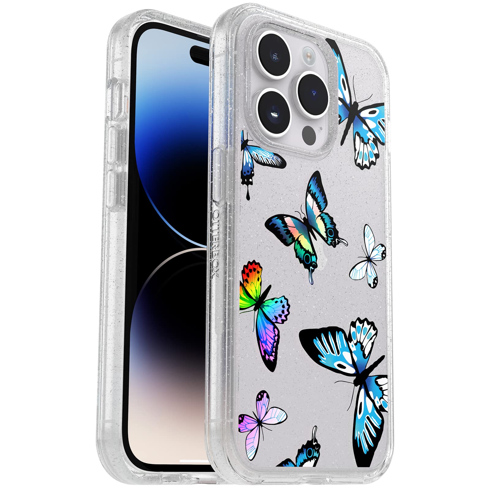 Otterbox Iphone 14 Pro (Only) Symmetry Series Case   Y2K Butterfly (Clear/Blue), Ultra Sleek, Wireless Charging Compatible, Rais