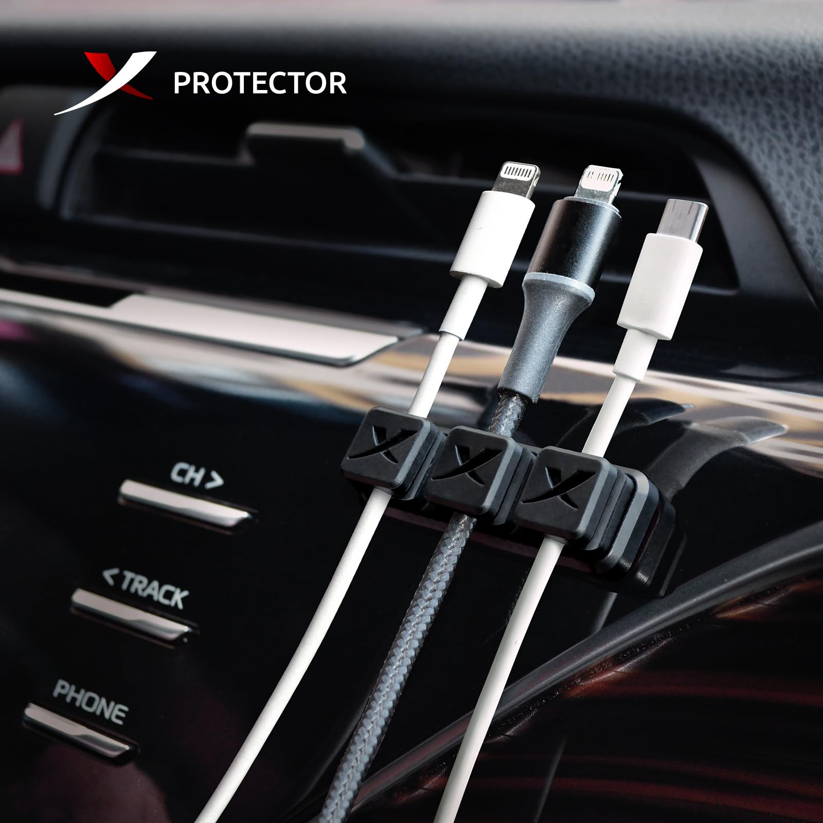 X-Protector Magnetic Cable Holders Self-Adhesive Silicone Black Desk Car