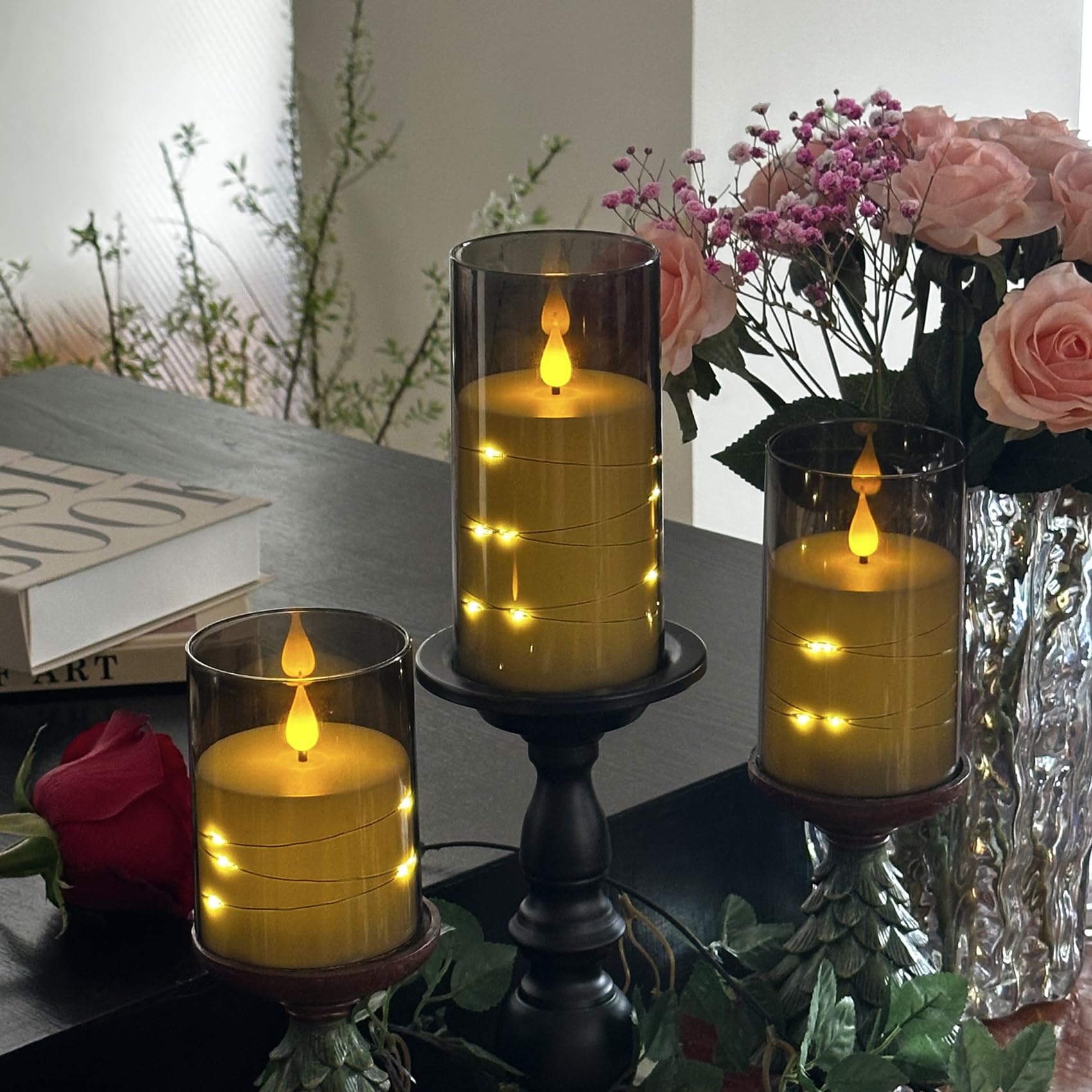 Flameless Led Candle With Timer, Flickering Battery Powered Candle, Built In Starlight Fairy Lamp, Romantic Atmosphere And Home