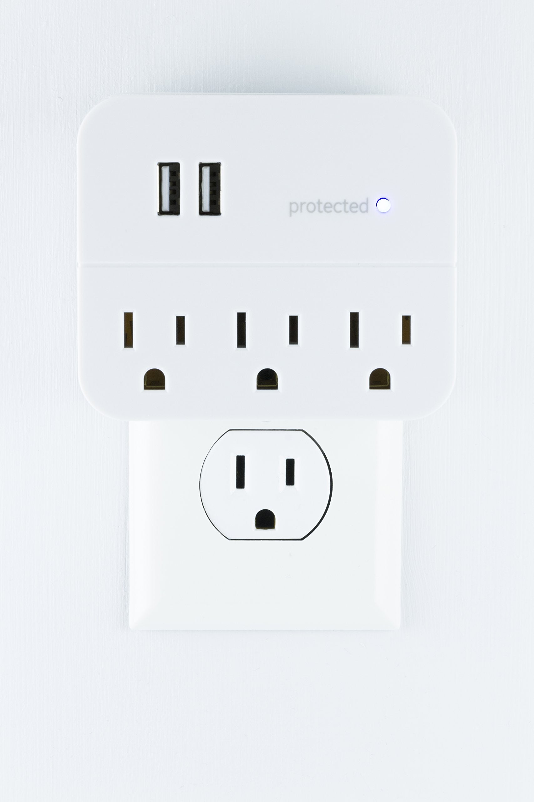 Ge 3 Outlet Extender Surge Protector With 2 Usb Ports, Charging Station, Wall Tap, Protected Indicator Light, 3 Prong, 560 Joule
