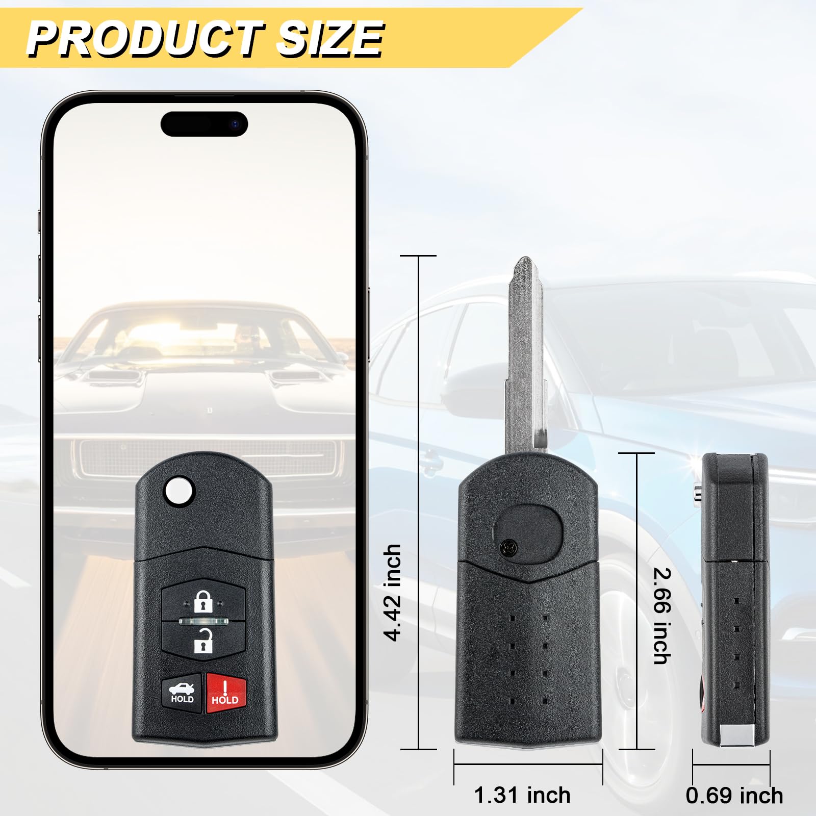 Vurkcy Key Fob Replacement For 2006-2015 Mazda Mx-5 Miata/ 10-13 Mazda 3/ 09-13 Mazda 6 Car Keyless Entry Remote Control, Bgbx1T