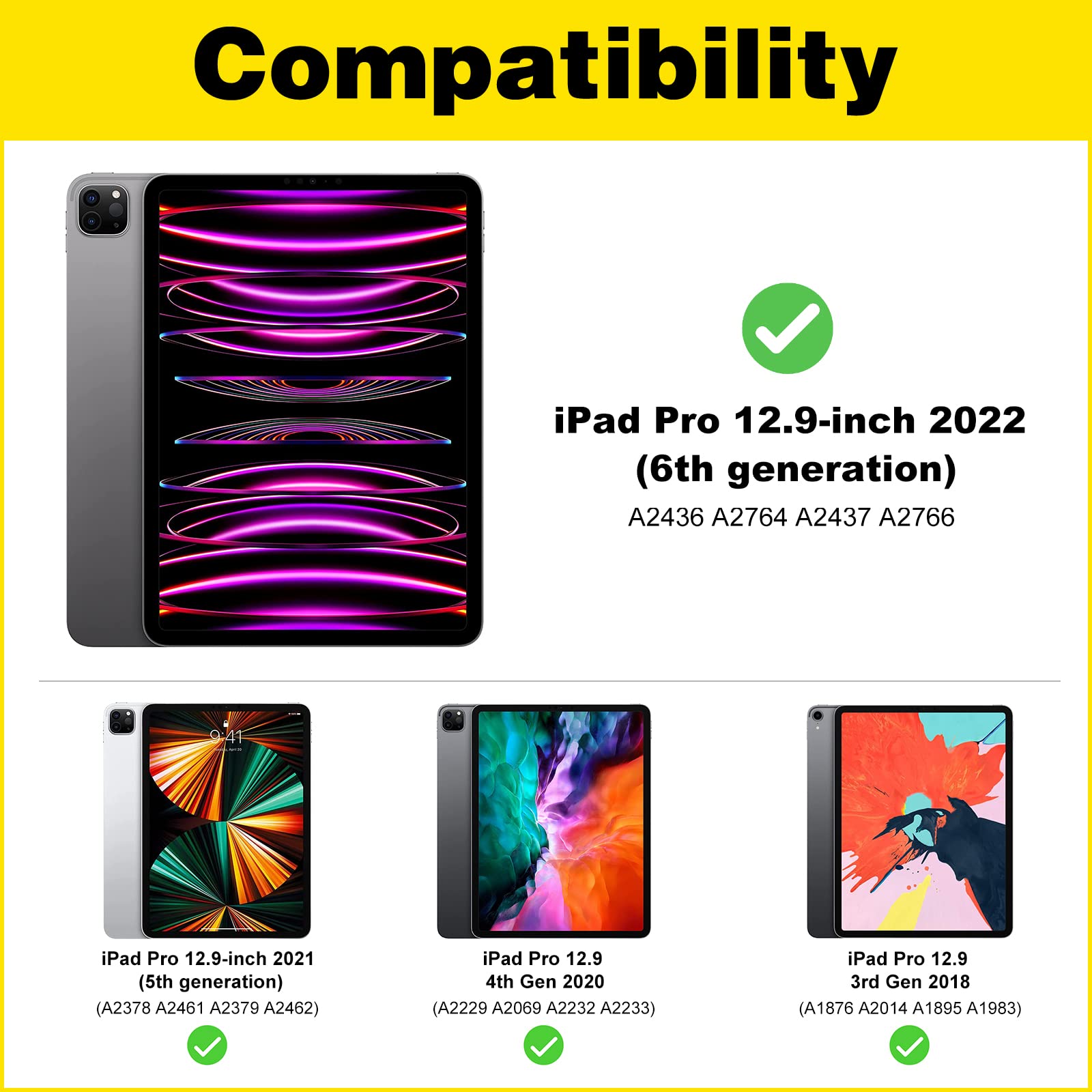Procase For Ipad Pro 12.9 4 Way Privacy Screen Protector 2022 2021 2020 2018, 360 Degree Anti Spy Tempered Glass Film Guard For