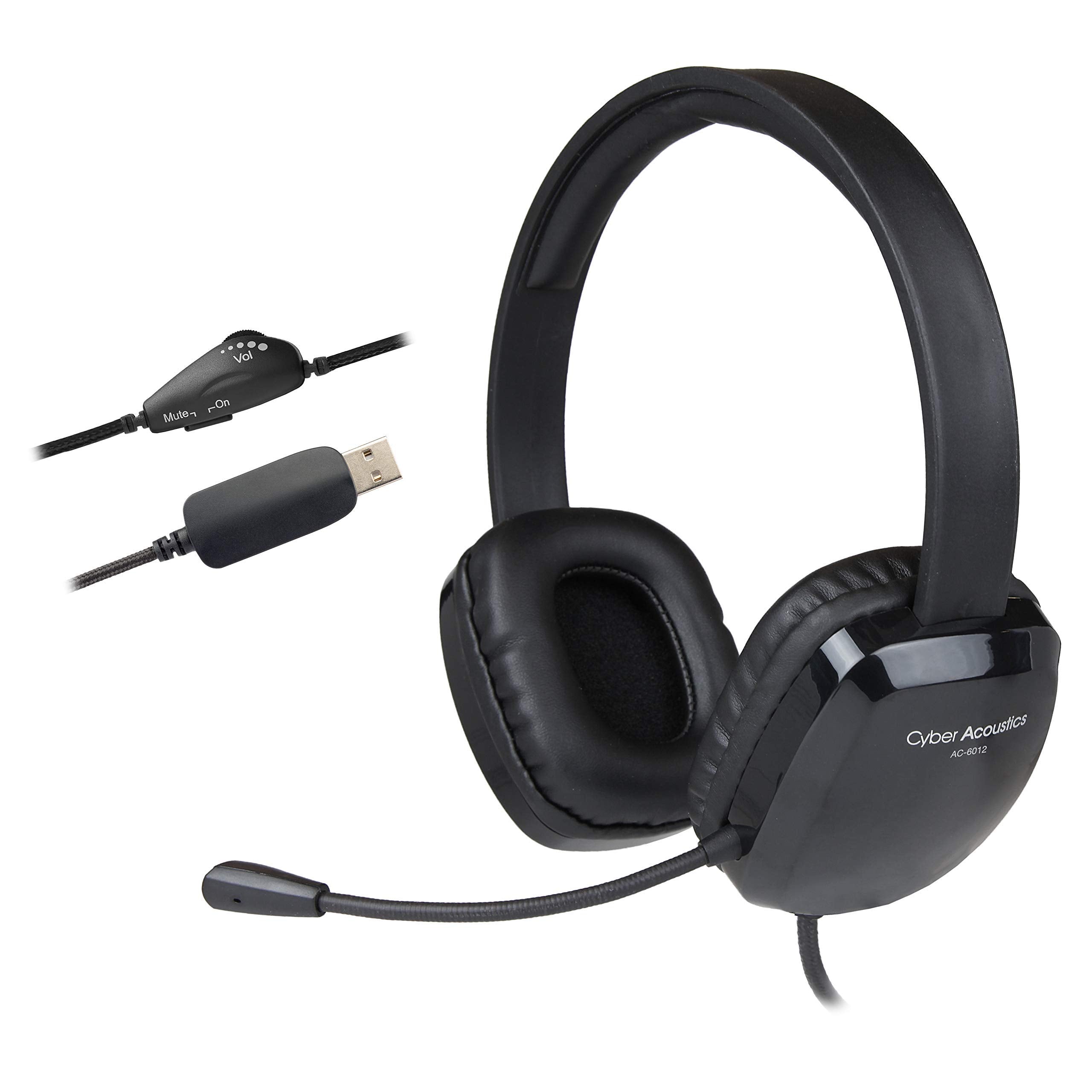 Cyber Acoustics Stereo Usb Headset, In Line Controls For Volume & Mic Mute, Noise Cancelling Mic & Flexible Boom For Pc & Mac, P