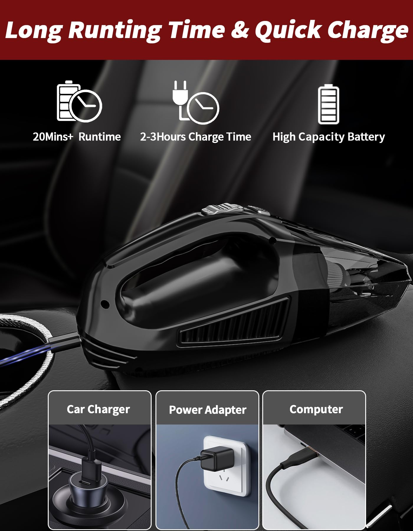 Servomaster Handheld Vacuum Cleaner Cordless, Portable Car Vacuum Cleaner High Power, Mini Hand Vacuum With 2H Fast Charging, Ca