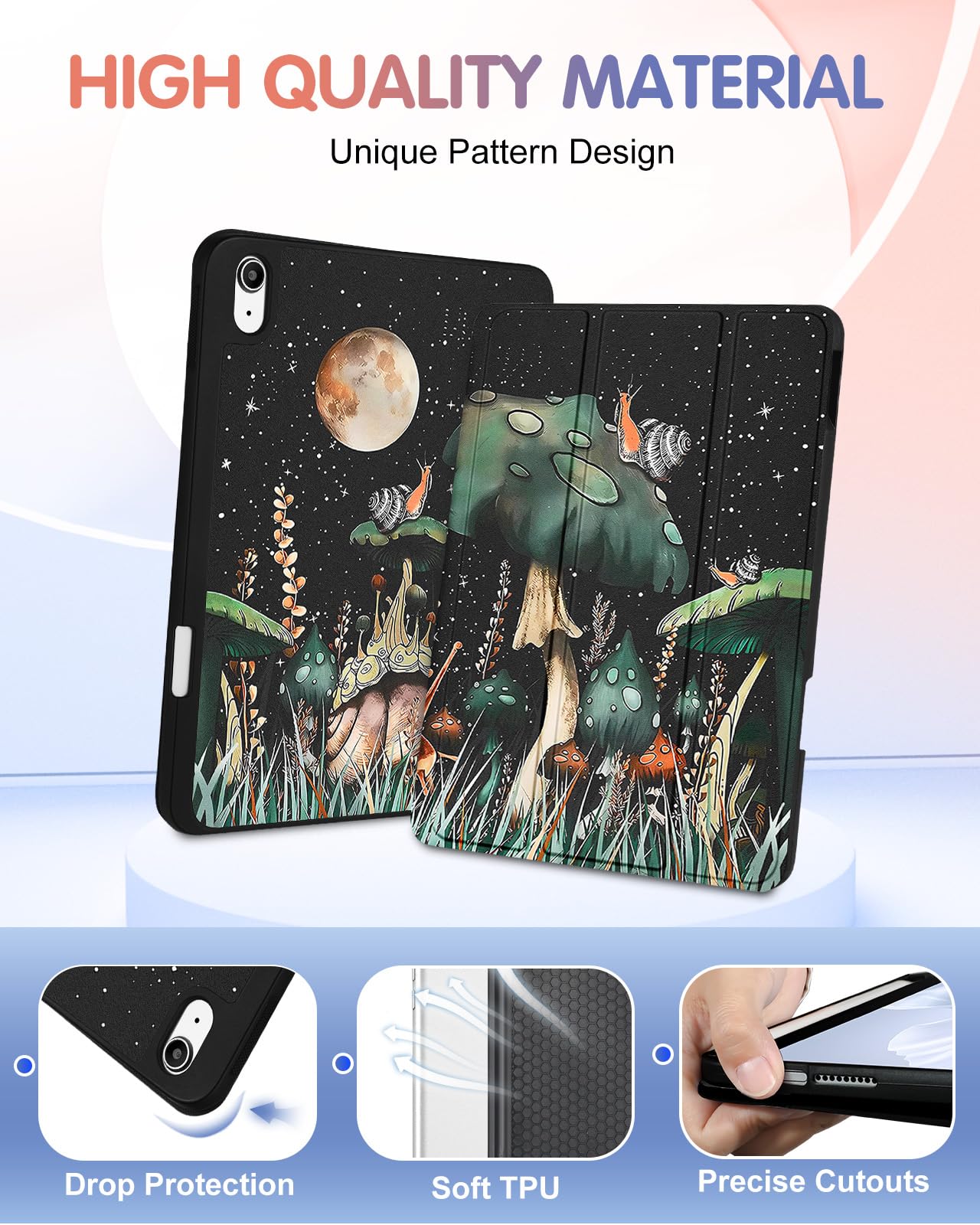 Wazzasoft For Apple Ipad 10Th Generation Case 10.9 Inch Cute Women Girls Folio Cover Eens Mushroom Design Cool Unique With Penci