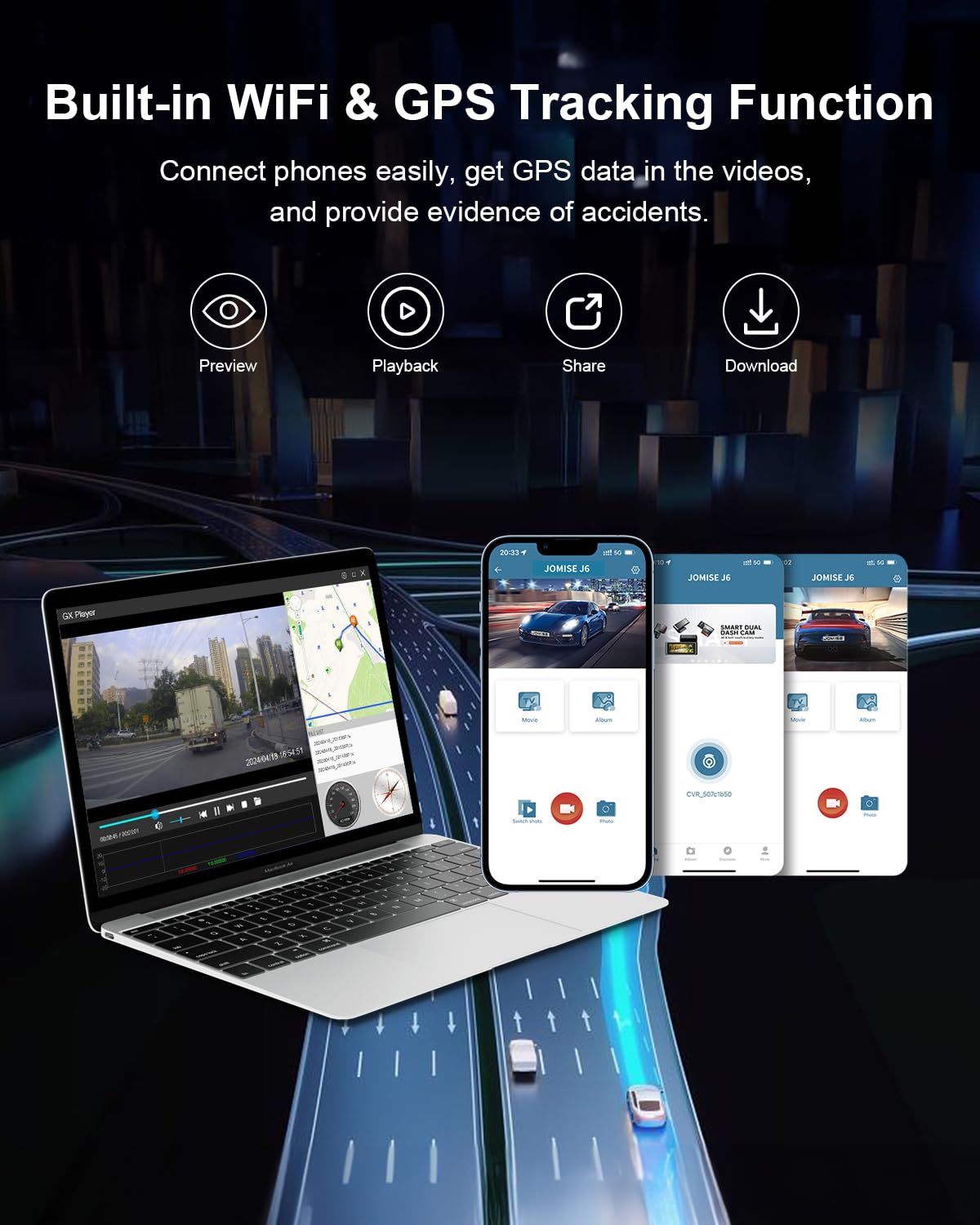 Jomise 4K Dash Cam Front And Rear, 3.16    Ips Touch Screen, 64Gb Card Included, Dual Dash Camera For Cars, Built In Gps Wi Fi,