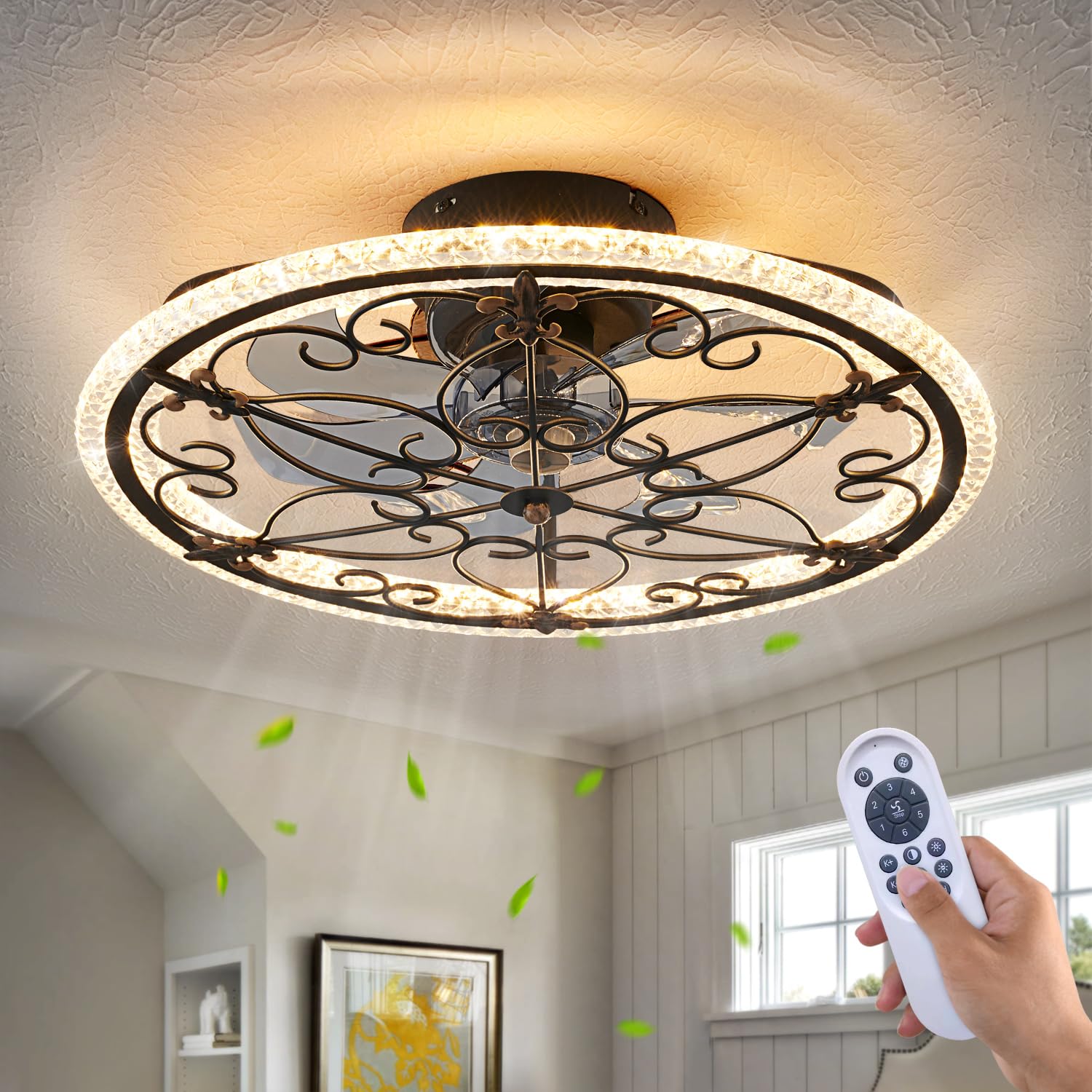 HuixuTe Caged Ceiling Fan with Lights Remote Control, 6 Speeds Farmhouse Industrial Ceiling Fan, Retro Ceiling Fan with Light fo