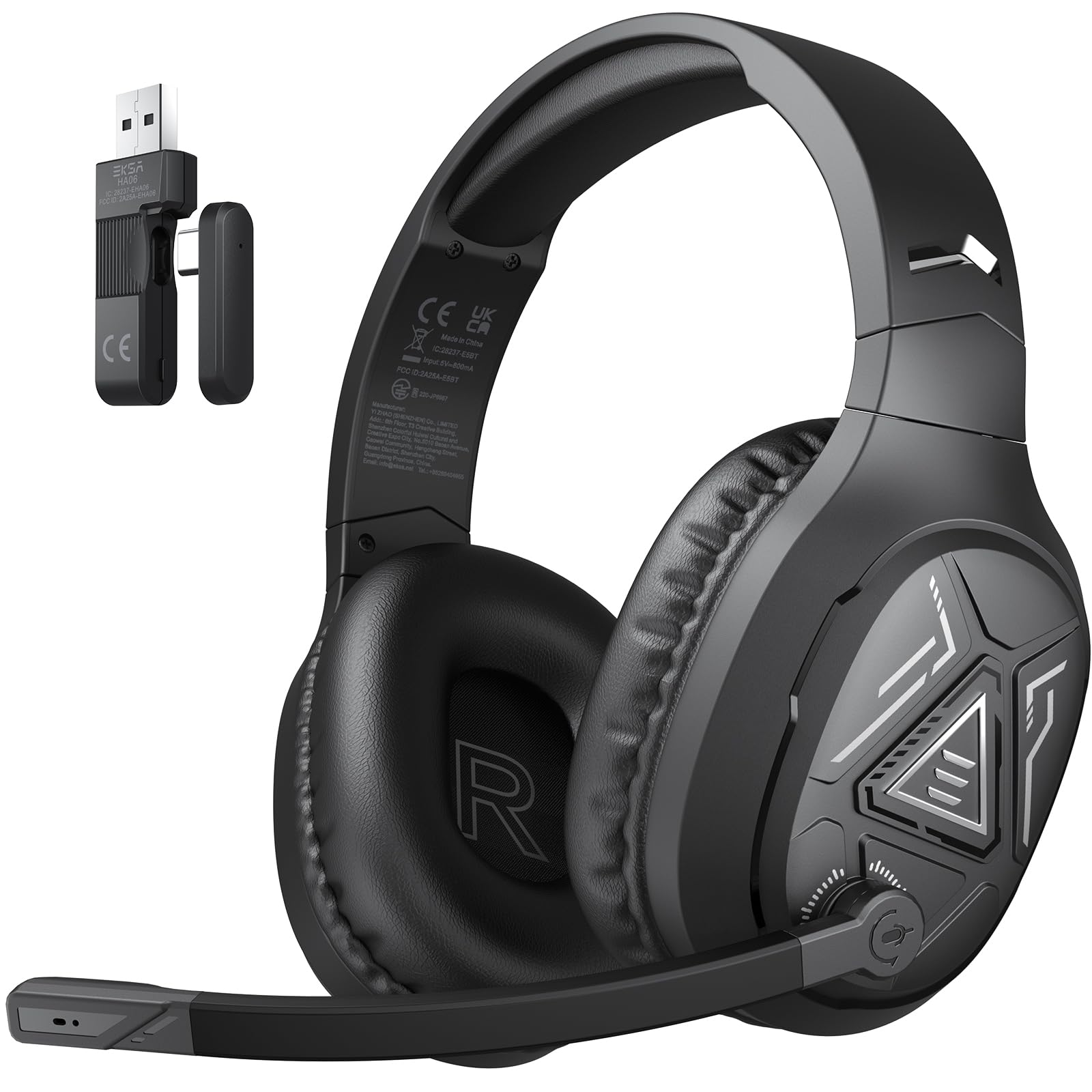 EKSA 2.4GHz Wireless Gaming Headset with Noise Canceling Microphone for PS5, PC, PS4 Bluetooth Gaming Headphones with USB & Type