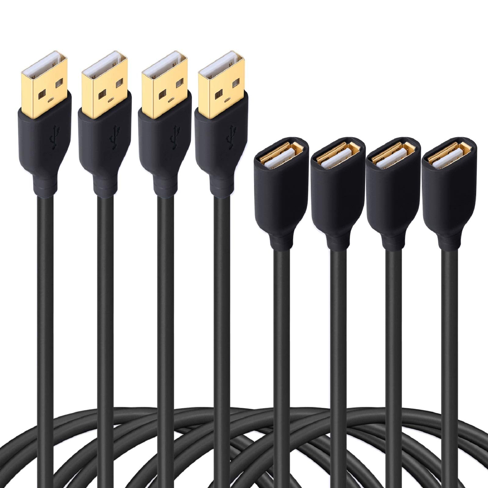 Besgoods Usb Extension Cable, 4 Pack 6Ft/2M Usb 2.0 Extension Cable A Male To A Female Cable Extender Cord For Keyboard, Mouse,