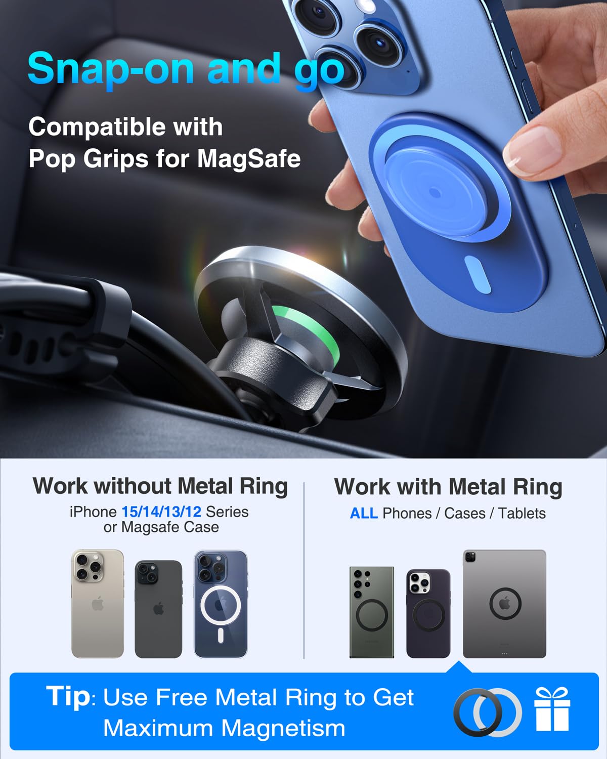 [2025 Ultra Strongest Magnet] Vacuum Magnetic Car Phone Holder For Magsafe [360 Rotatable Suction] Cell Phone Mount For Dashboar