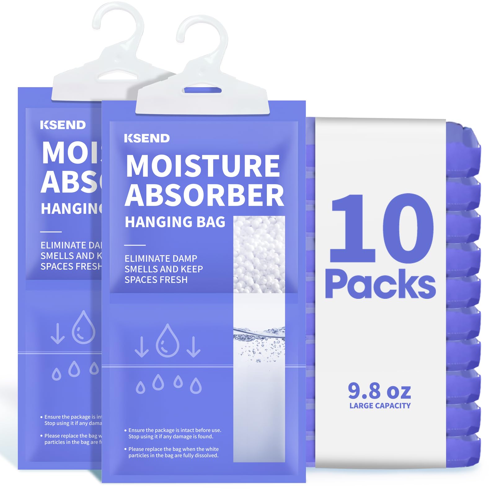 Ksend Moisture Absorbers 10 Pack, 9.8 Oz Compact Dehumidifier Bags & Packs, Moisture Hanging Bag, Humidity Absorbers, Closet Deo