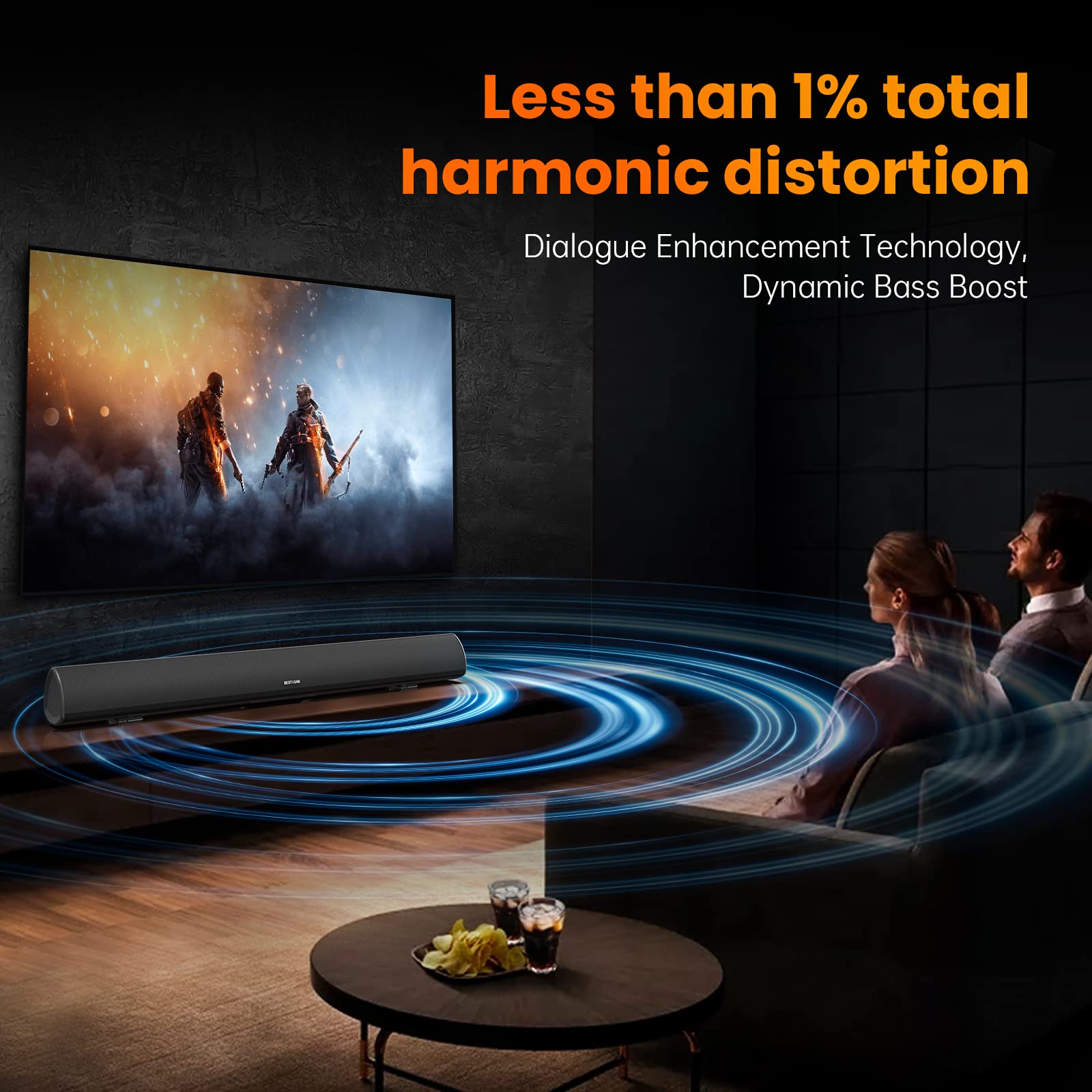 100Watt 40 Inch Soundbar, Bestisan Sound Bar Wireless And Wired Audio Bluetooth 5.0 Tv Speakers With Hdmi Arc Function (2023 Bee