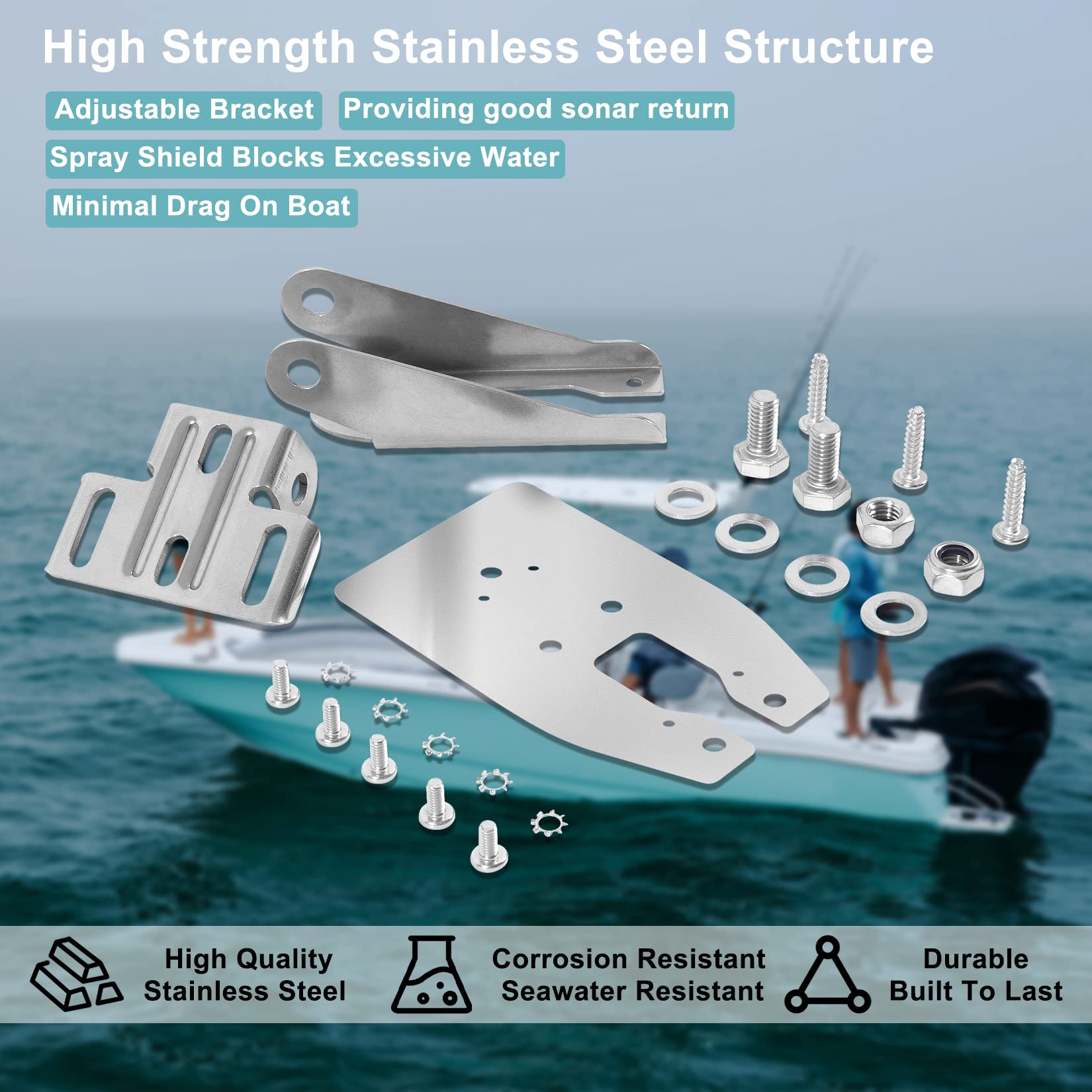 Yourour 010 12006 11 Heavy Duty Transducer Mount Bracket, Transom Mount Bracket With Spray Sheild Compatible With Garmin Echo, E