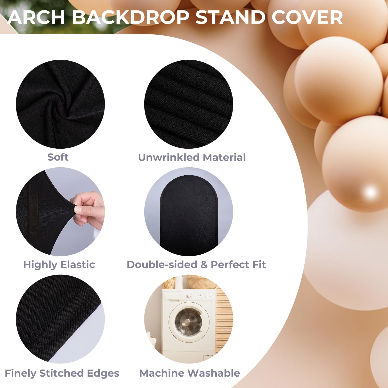Babenest 6.6Ft Black Wedding Arch Cover, Spandex Fitted Arch Backdrop Cover For Photography, Round Top Chiara Stand Cover For Pa