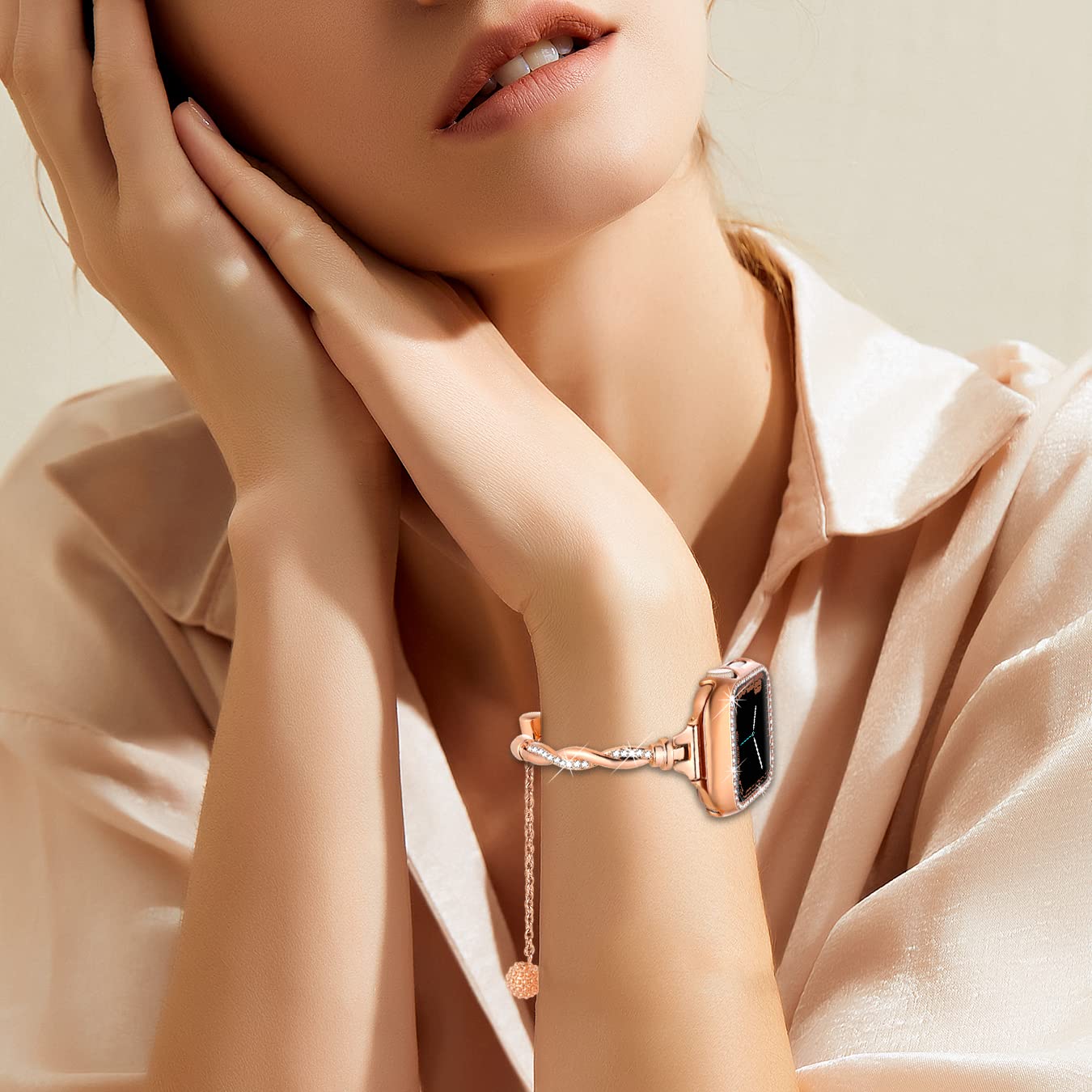 Dilando Bling Band And Case Compatible With Apple Watch Band 38Mm 40Mm 41Mm 44Mm 45Mm 42Mm Women, Slim Fancy Metal Bracelet Stra