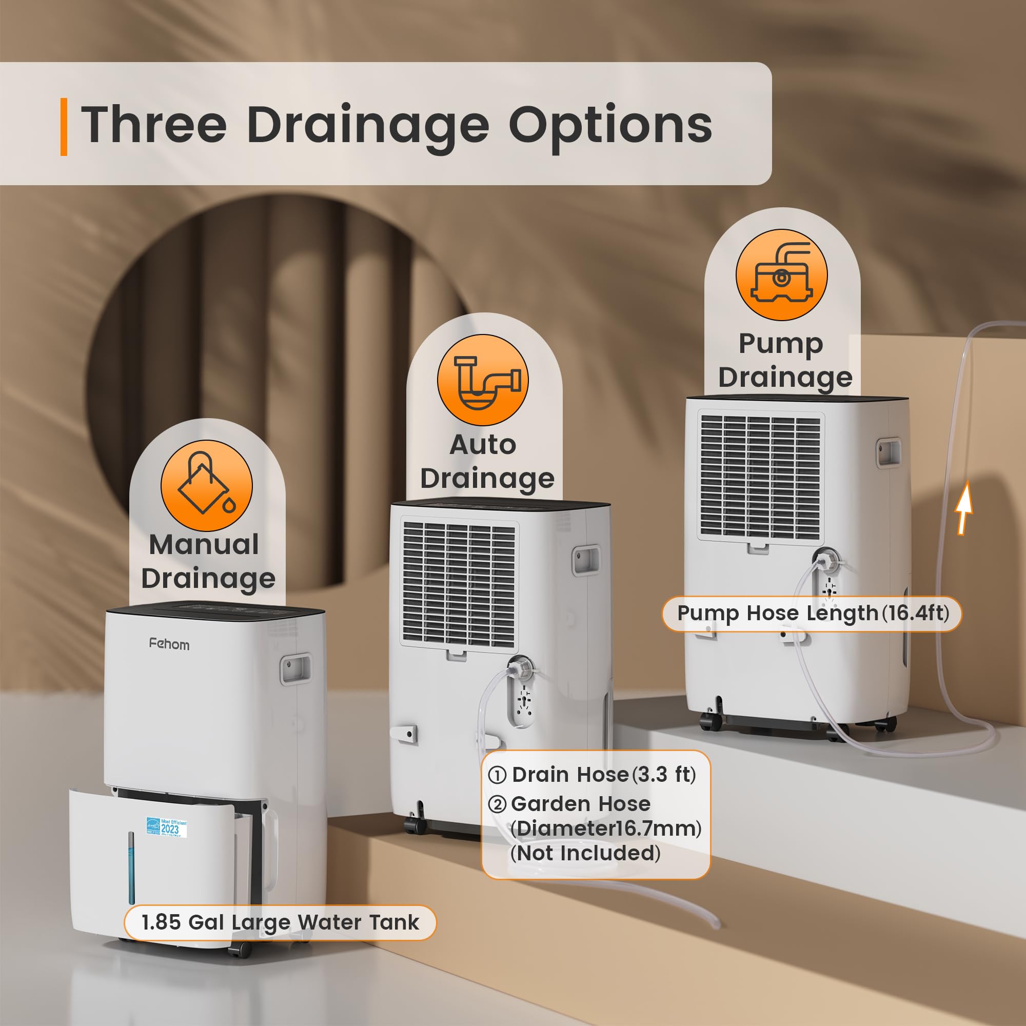 Fehom 150 Pints Dehumidifier With Pump Most Efficient Energy Star   7,000 Sq. Ft. Dehumidifier For Basement With Drain Hose And