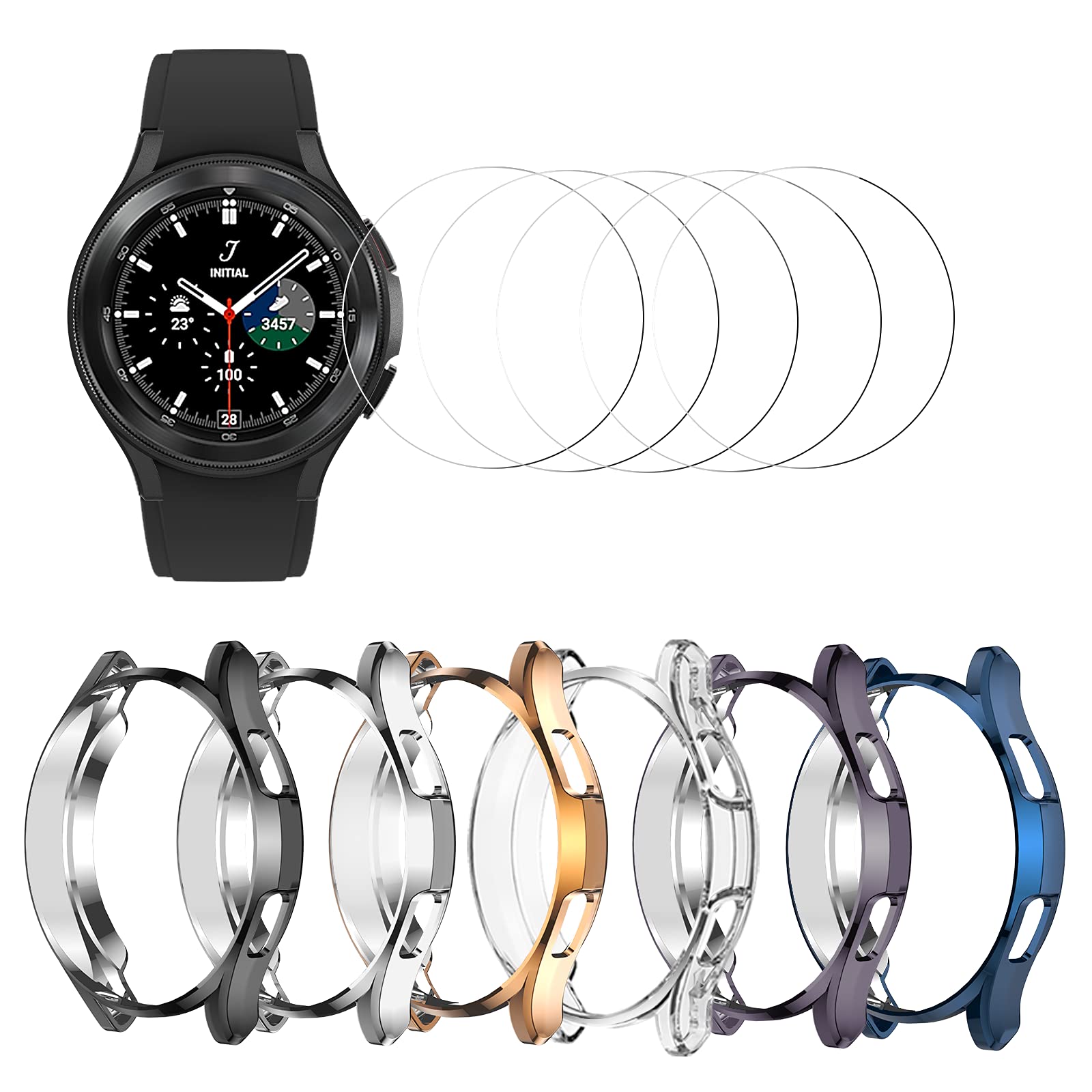 Haojavo [6+6] Pack For Samsung Galaxy Watch 4 Classic 46Mm Case With Screen Protector, Soft Tpu Cover Protective Bumper Shell +