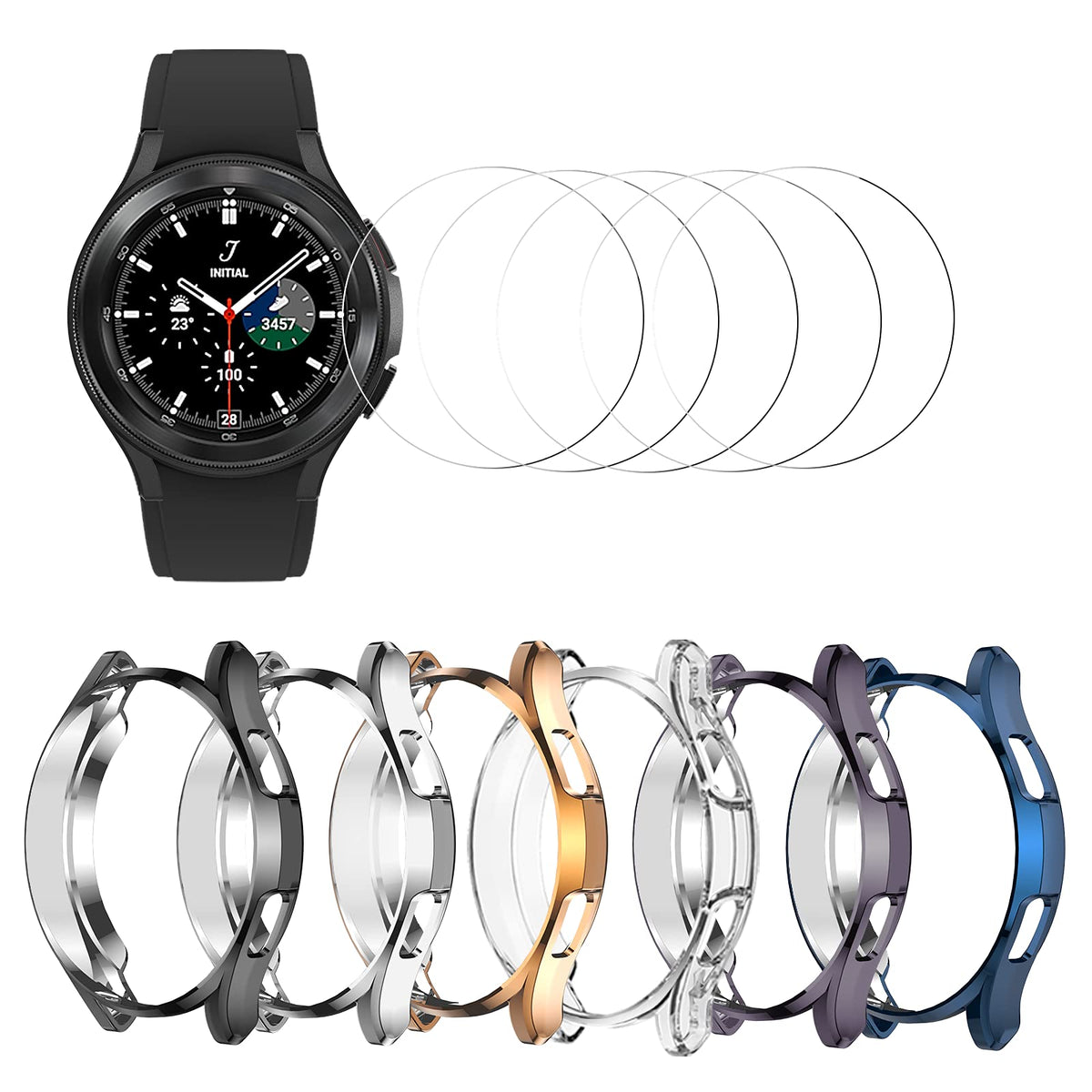 Haojavo [6+6] Pack For Samsung Galaxy Watch 4 Classic 46Mm Case With Screen Protector, Soft Tpu Cover Protective Bumper Shell +