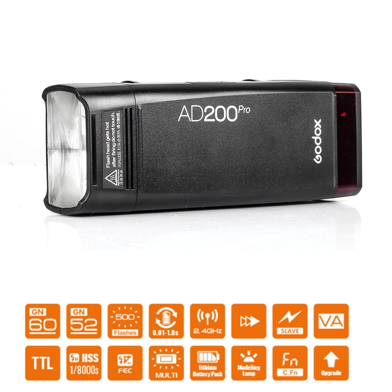 Godox Ad200 Pro Ad200Pro 200Ws 2.4G Flash Strobe, 1/8000 Hss, 500 Full Power Flashes, 0.01 1.8S Recycling, 2900Mah Battery, Bare