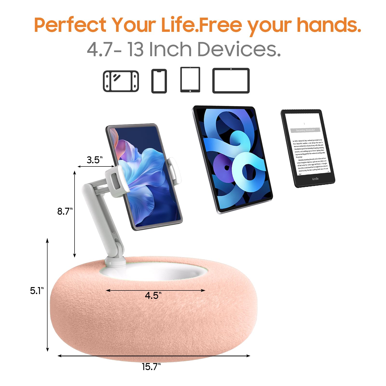 Plshugek Pillow Stand Holder For Kindle Tablet Ipad With Snack Bowl, Lap Cozy Pillow Stand Holder For Reading In Bed For 4.7'' 1