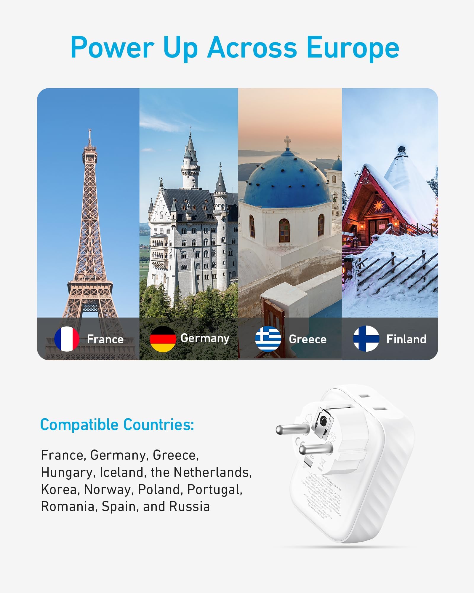 Anker European Travel Plug Adapter, 15W Usb C Power Plug, Fits Type E/F Sockets With 2 Ac Outlets, 2 Usb C & 1 Usb A Port, Compa