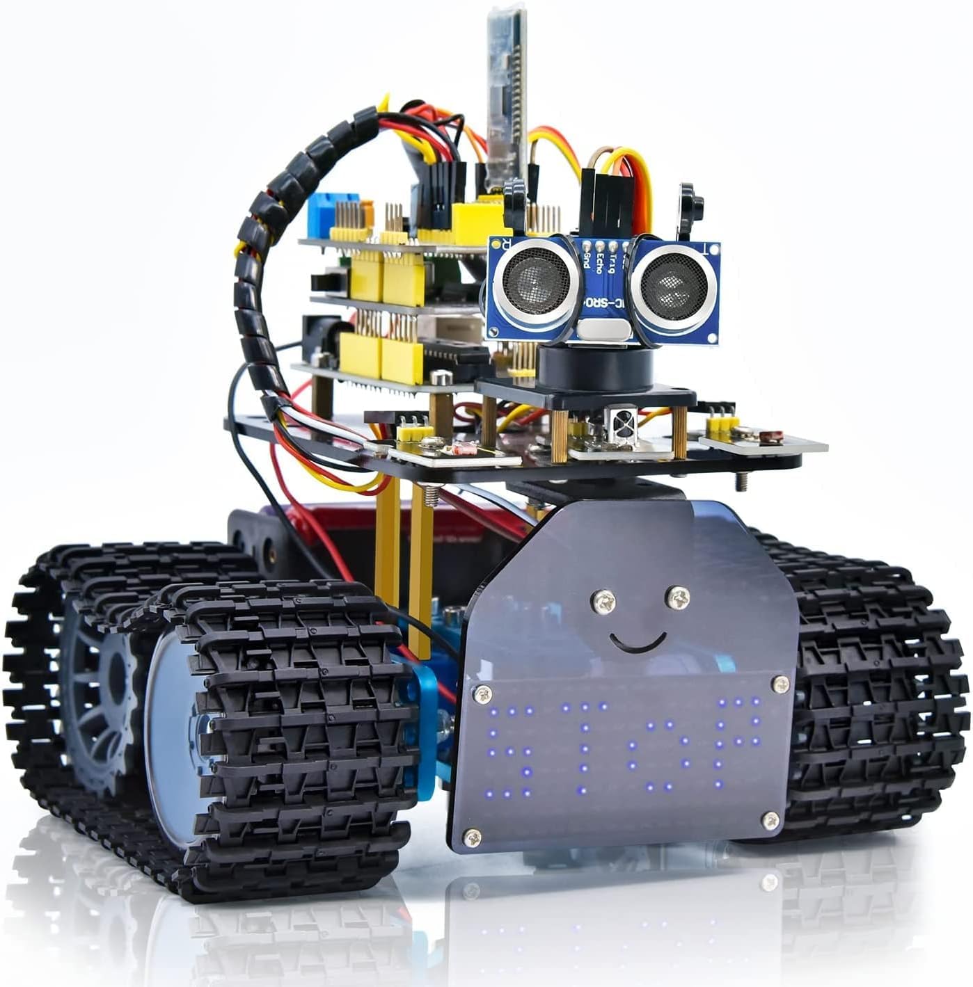 KEYESTUDIO Mini Tank Robot V2 Smart Car Kit for Arduino, IR Infrared and App Remote Control (iOS and Android), Light and Ultraso