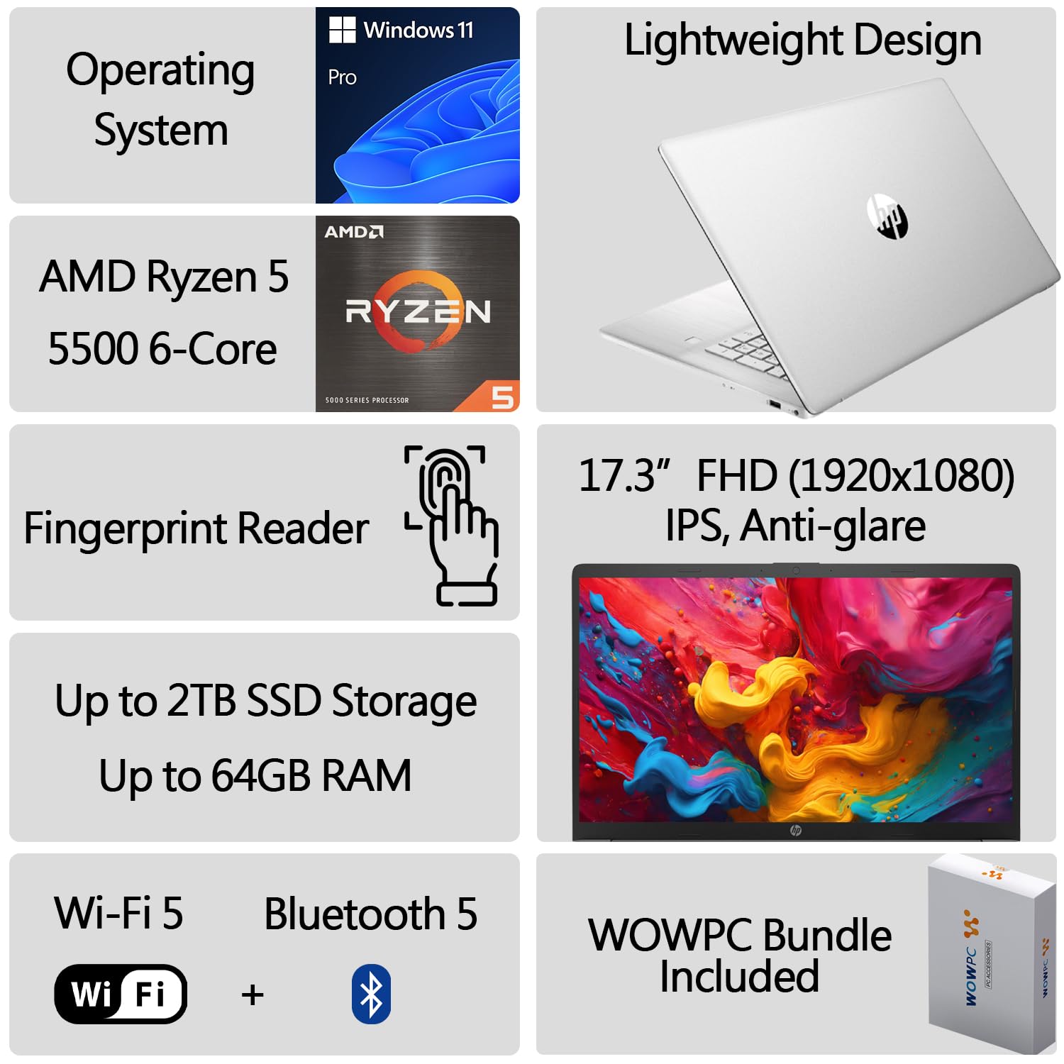 Hp 2024 New 17 Inch Laptop, Amd Ryzen 5 5500U 6-Cores Processor(Beat I7-1250U), 17'' Fhd (1080P) Ips Display, 16Gb Ram, 1Tb Ssd,