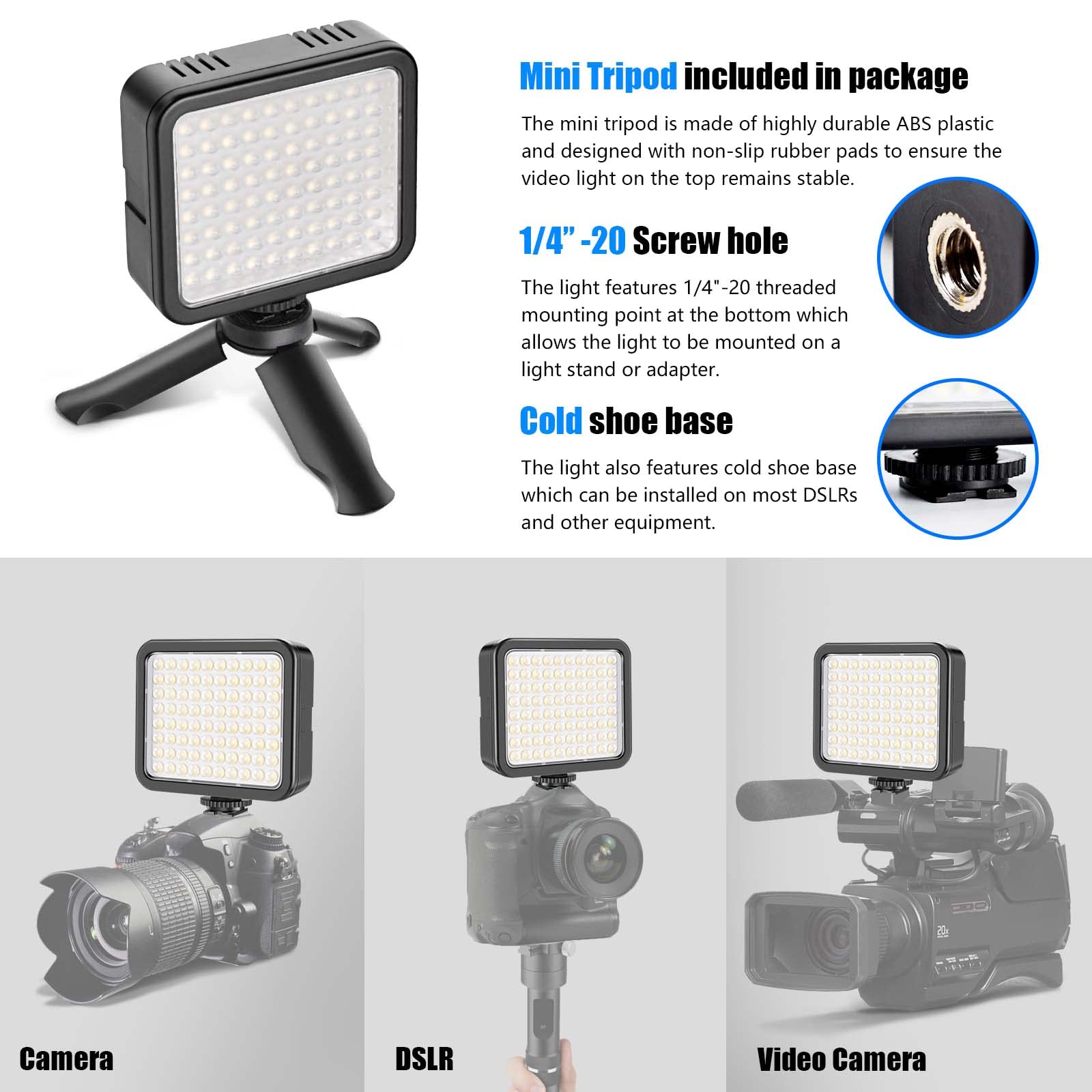 Mettlelite Vl80 Led Video Light Kit Portable Continuous On Camera Photography Lighting Ultra Bright With Mini Tripod & Color Fil