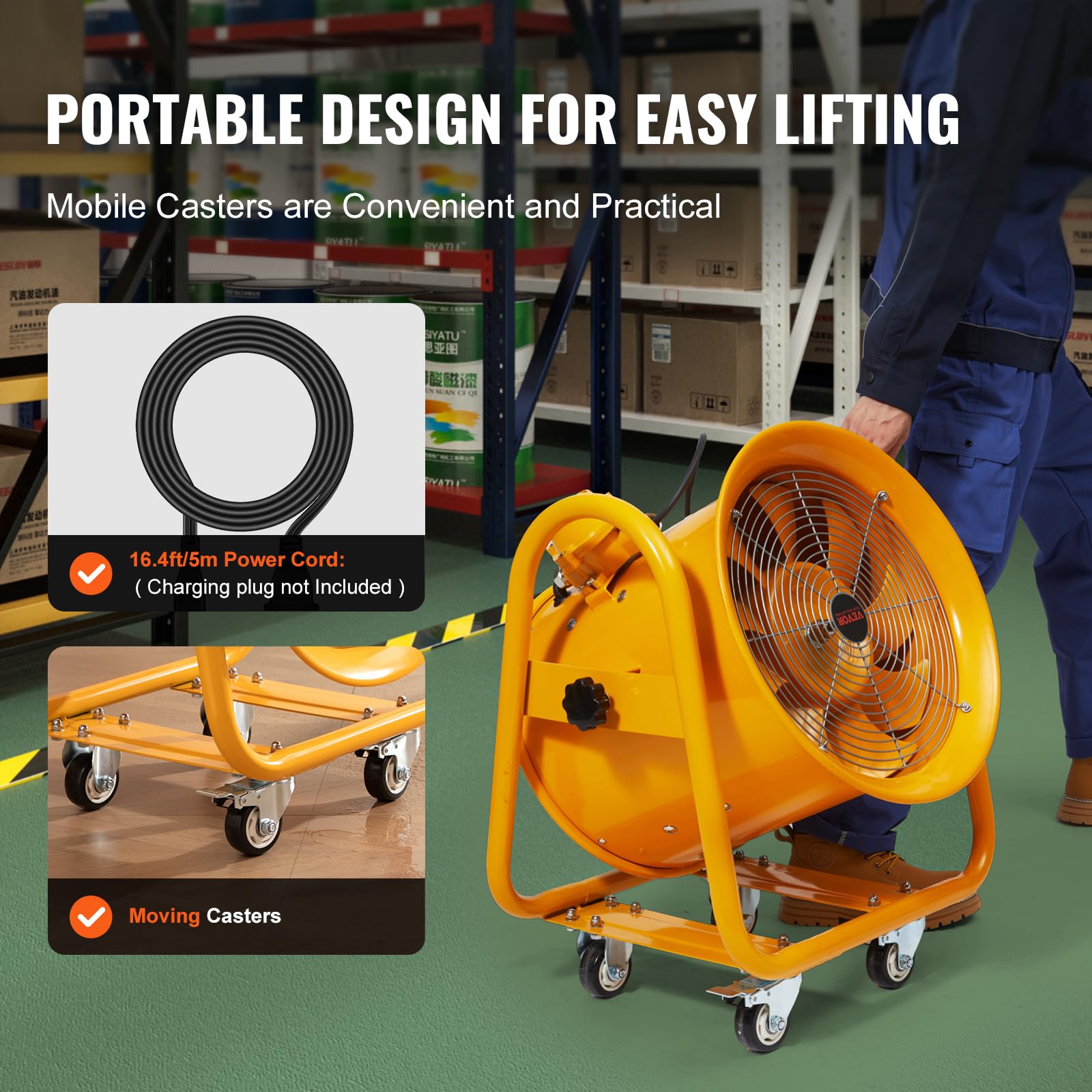 Vevor Industrial Portable Ventilator Explosion Proof, 1100W 4240Cfm High Velocity Air Mover, 16 Inch Utility Blower Exhaust Fan