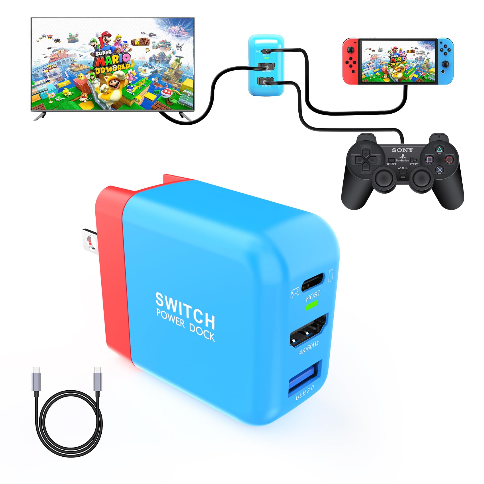 TreasLin Switch Dock, PD 36W USB-C/HDMI Switch Adapter or Switch-OLED TV Dock Station 4K 60Hz HDMI Charger Adapter Portable Swit