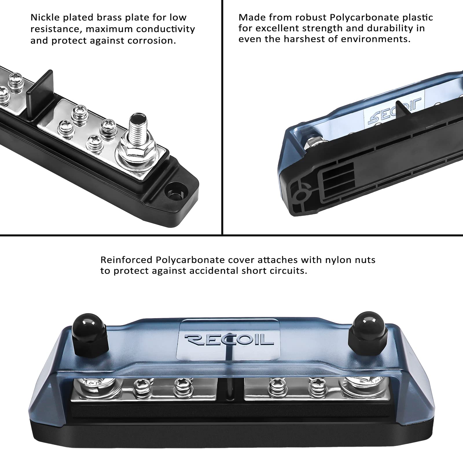 Recoil Bbpg5 Busbar Positive And Negative 2 X 5/16    Studs And 8 X #8 Screw Terminals Power Distribution Block With Ring Termin