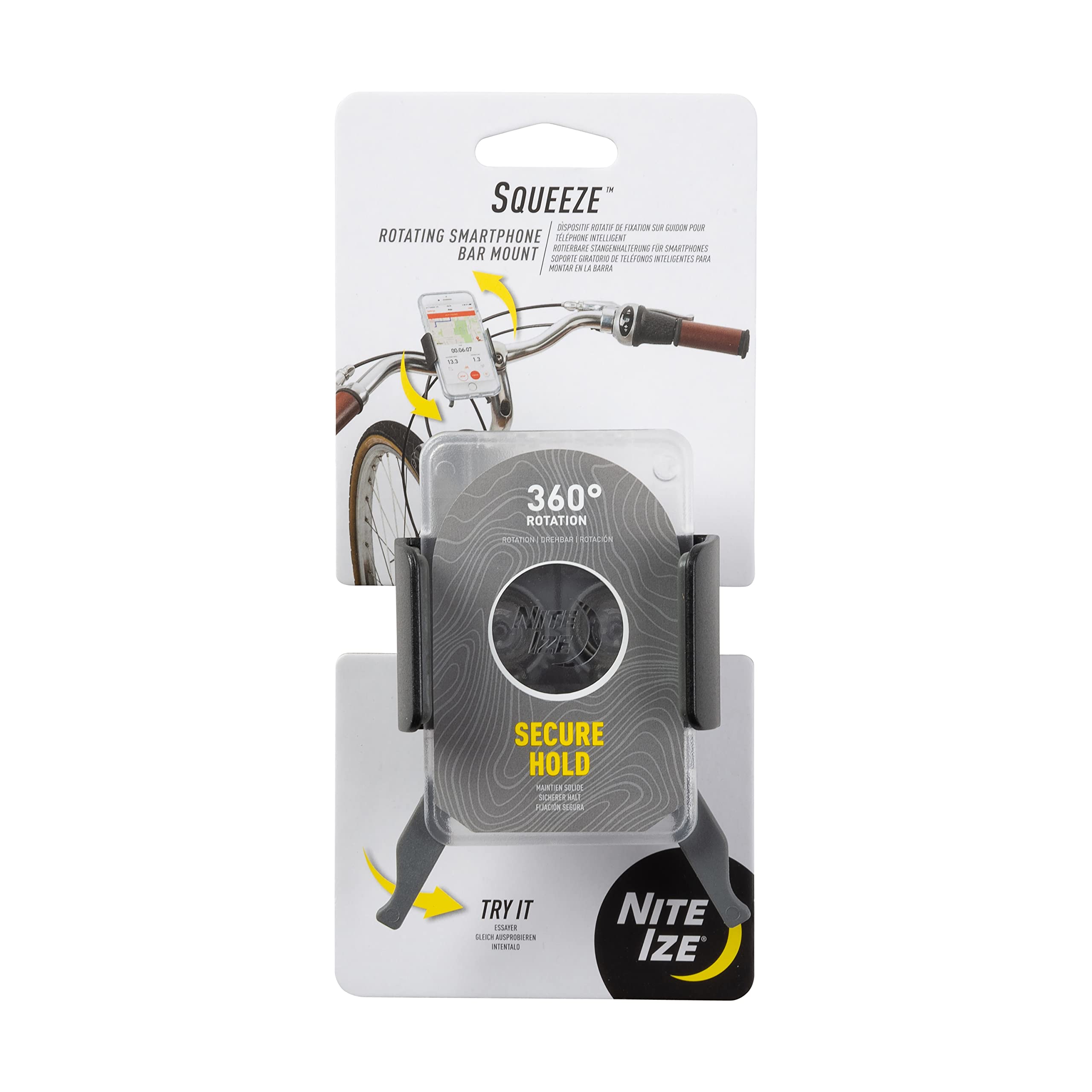 Nite Ize Squeeze Rotating Smartphone Bar Mount - Bike Mount Phone Holder For Handlebars - Phone Holster Accessories - Rotating P