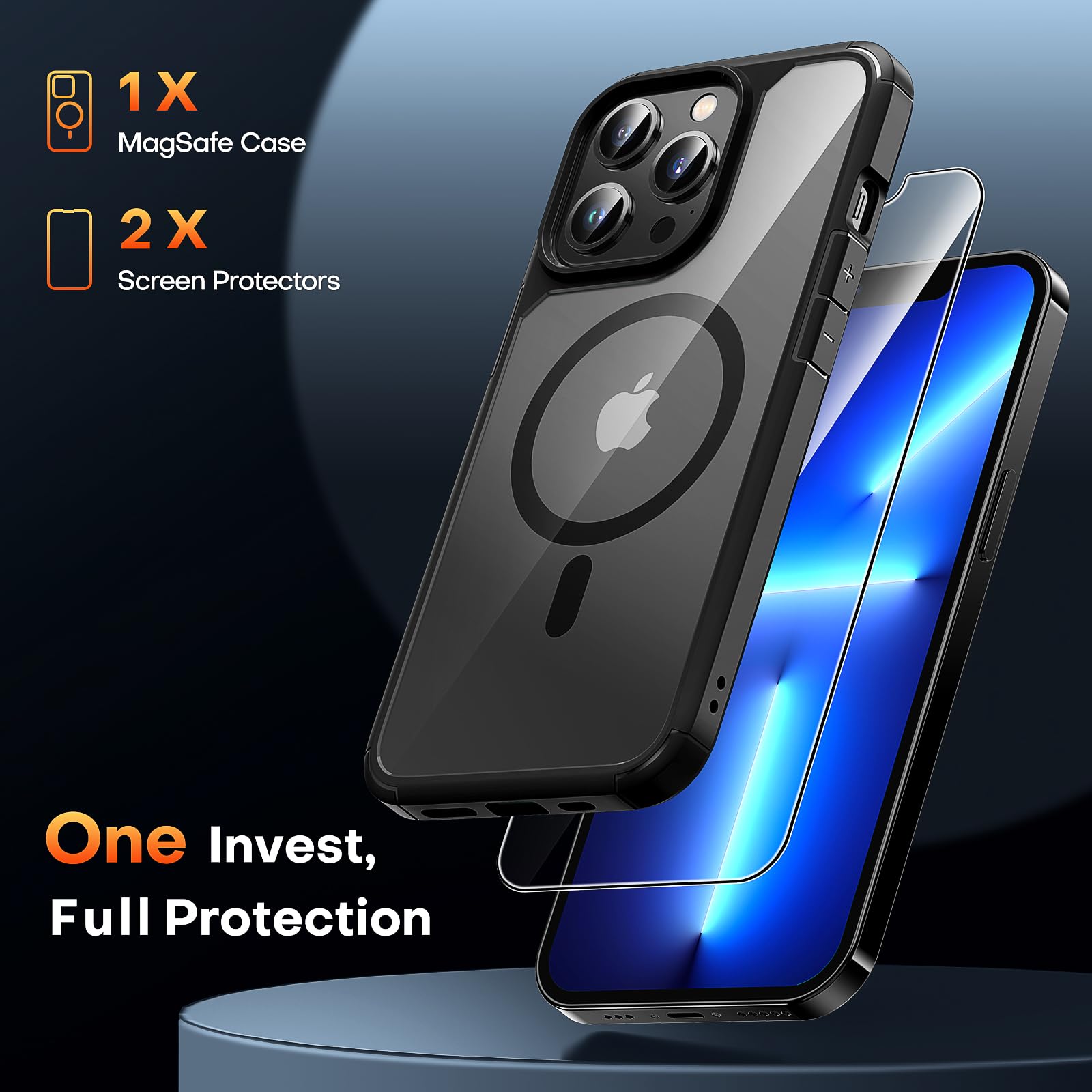 Tauri 5 In 1 Magnetic For Iphone 13 Pro Max Case Black, [Designed For Magsafe] With 2X Screen Protectors, [Not Yellowing] Shockp