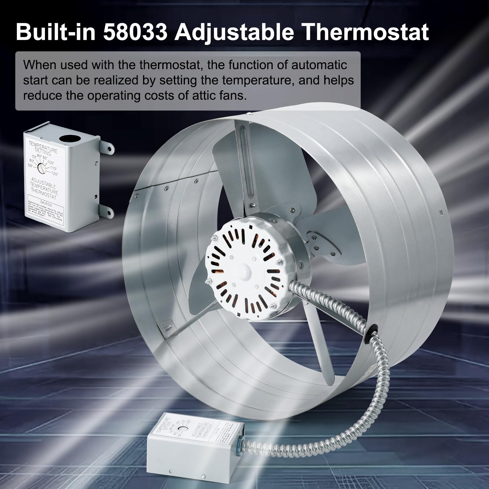 Criditpid 15 '' Gable Mount Vent Attic Fan, Exhaust Ventilation Fan With Adjustable Thermostat For Gable, Home, Shed, Garage, Po