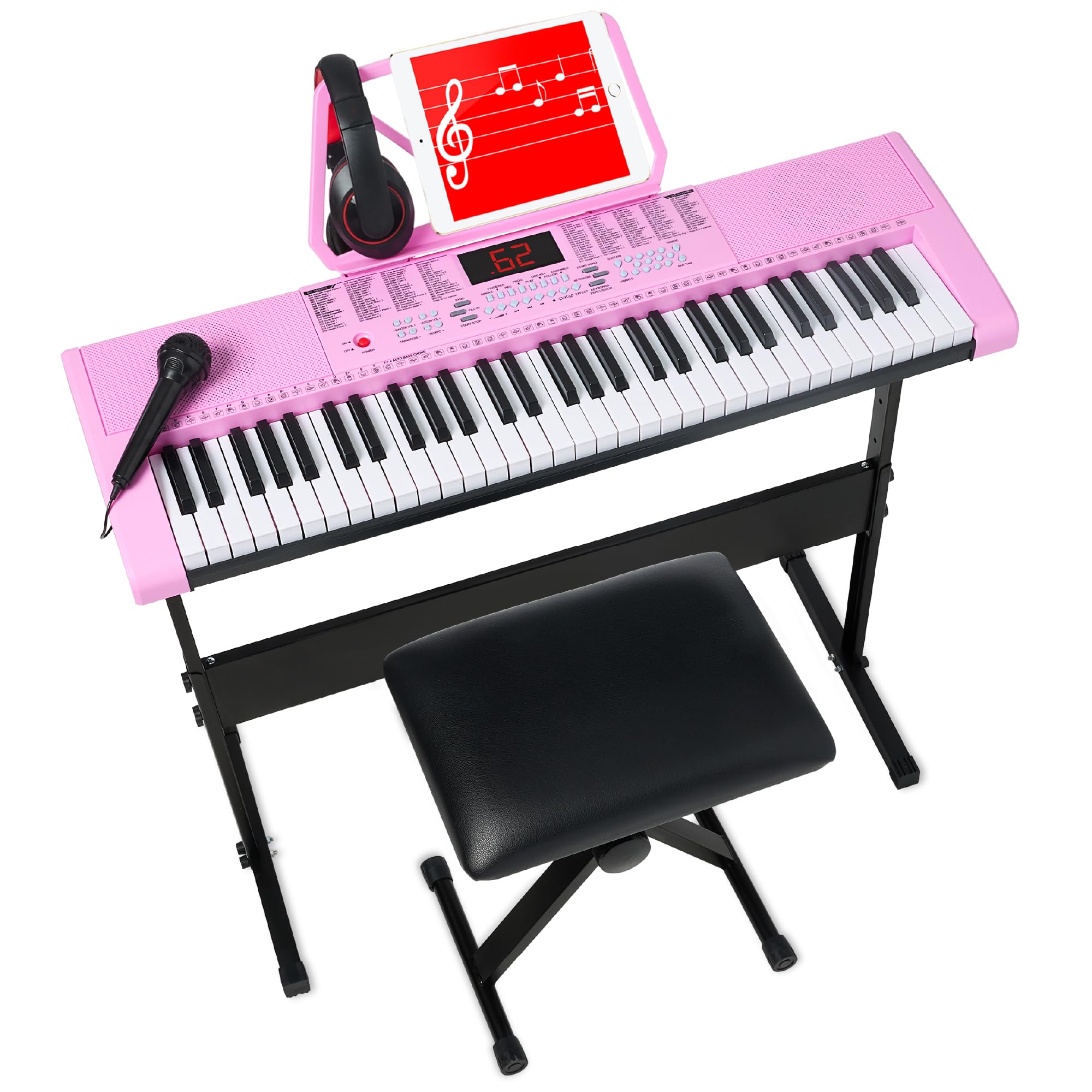 Best Choice Products 61-Key Electronic Keyboard Piano Portable Electric Keyboard Complete Beginner Set w/LED Screen, Stand, Benc