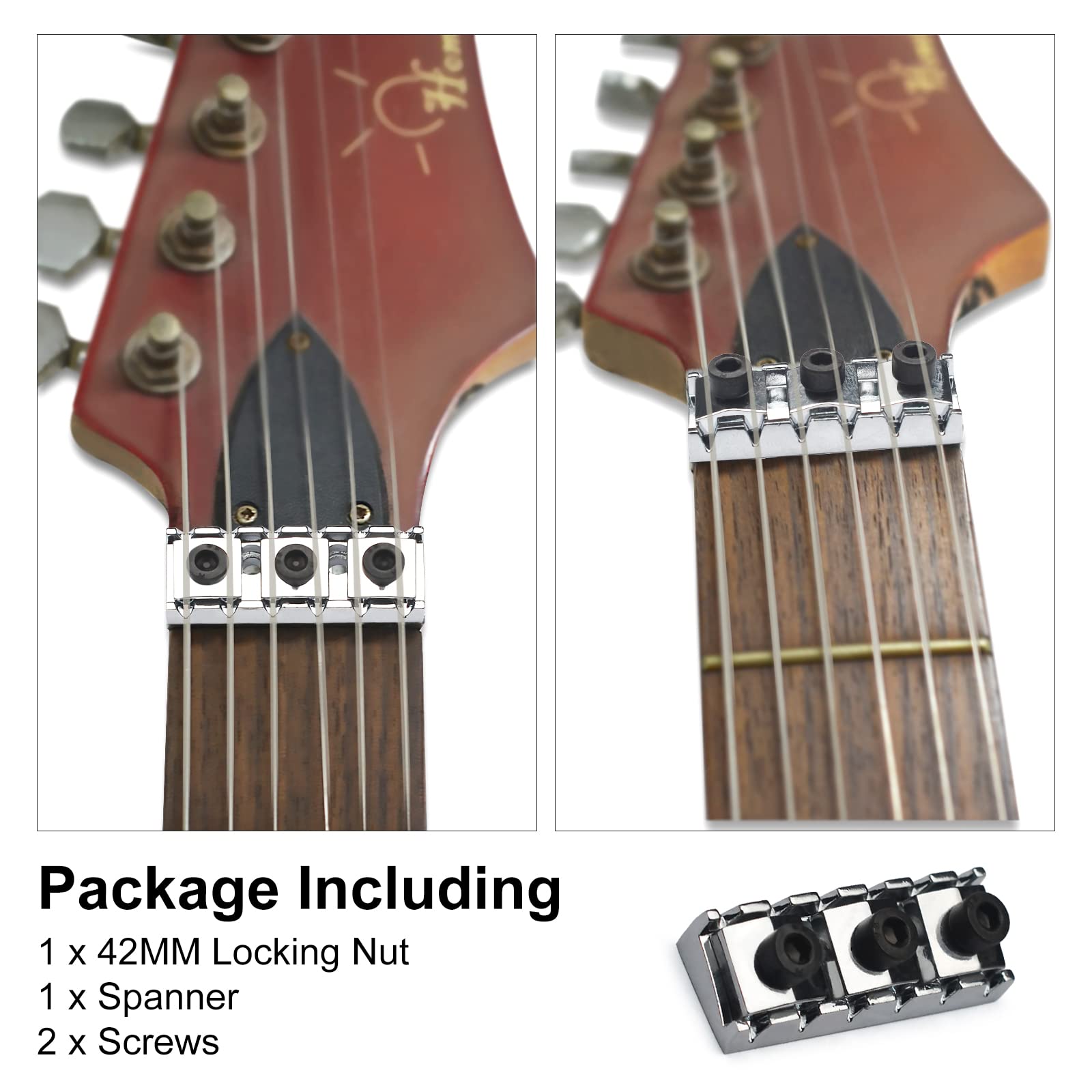 Saphue 42Mm Guitar Tremolo Bridge Locking Nut 1 11/16''For Floyd Rose Style Electric Guitar Tremolo Bridge Lock System (Chrome)