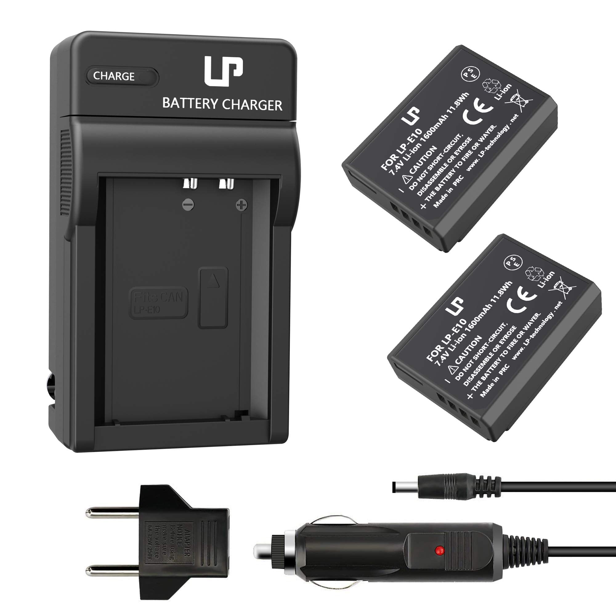 LP LP-E10 Battery Charger Pack, 2-Pack Battery & Charger, Compatible with Canon EOS Rebel T7, T6, T5, T3, T100, 4000D, 3000D, 20