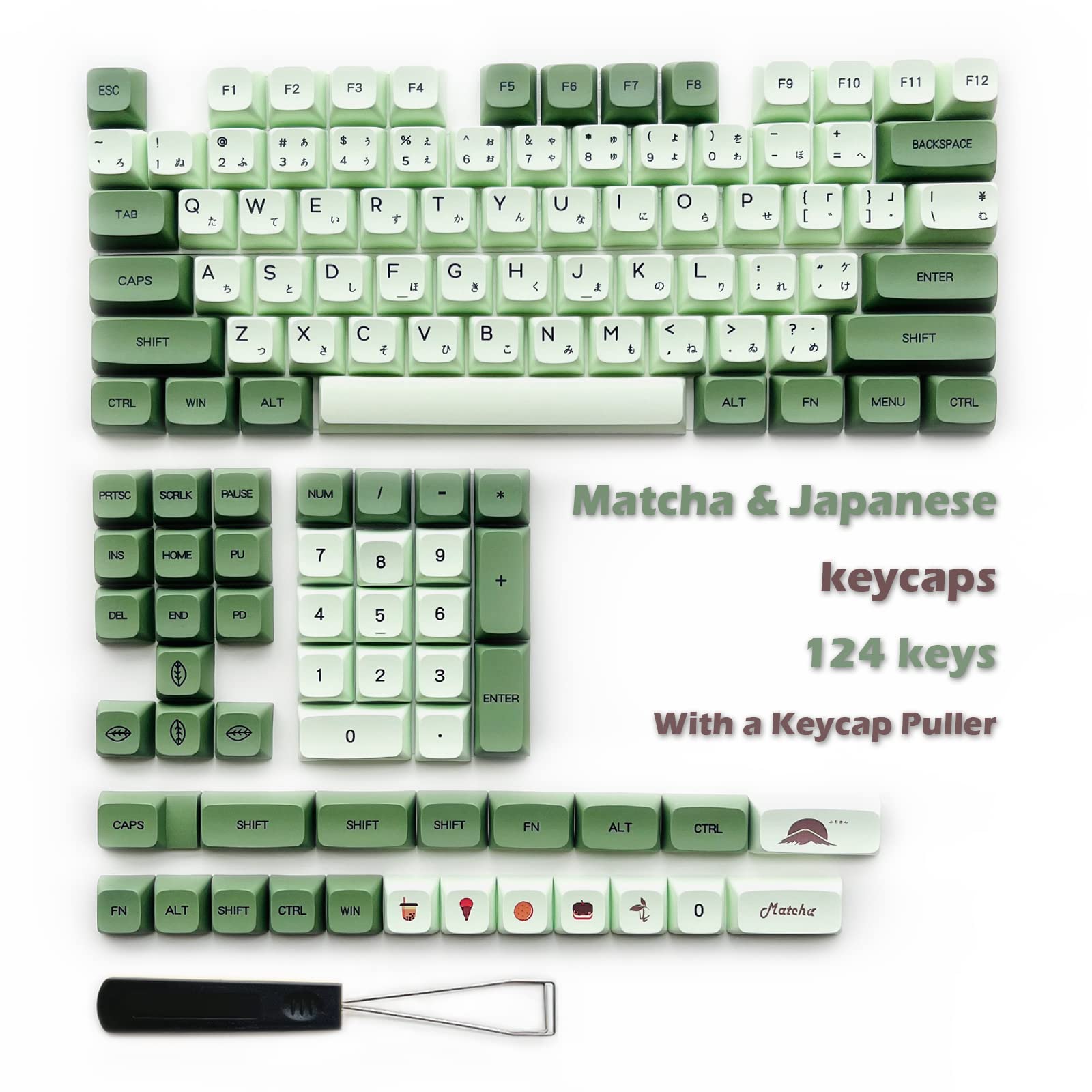 Xdk Custom Keycaps 124 Keys(Pbt Xda Dye Sub) Cute Matcha Green Japanese Keycaps Set For 60% 65% 100% Mechanical Keyboard