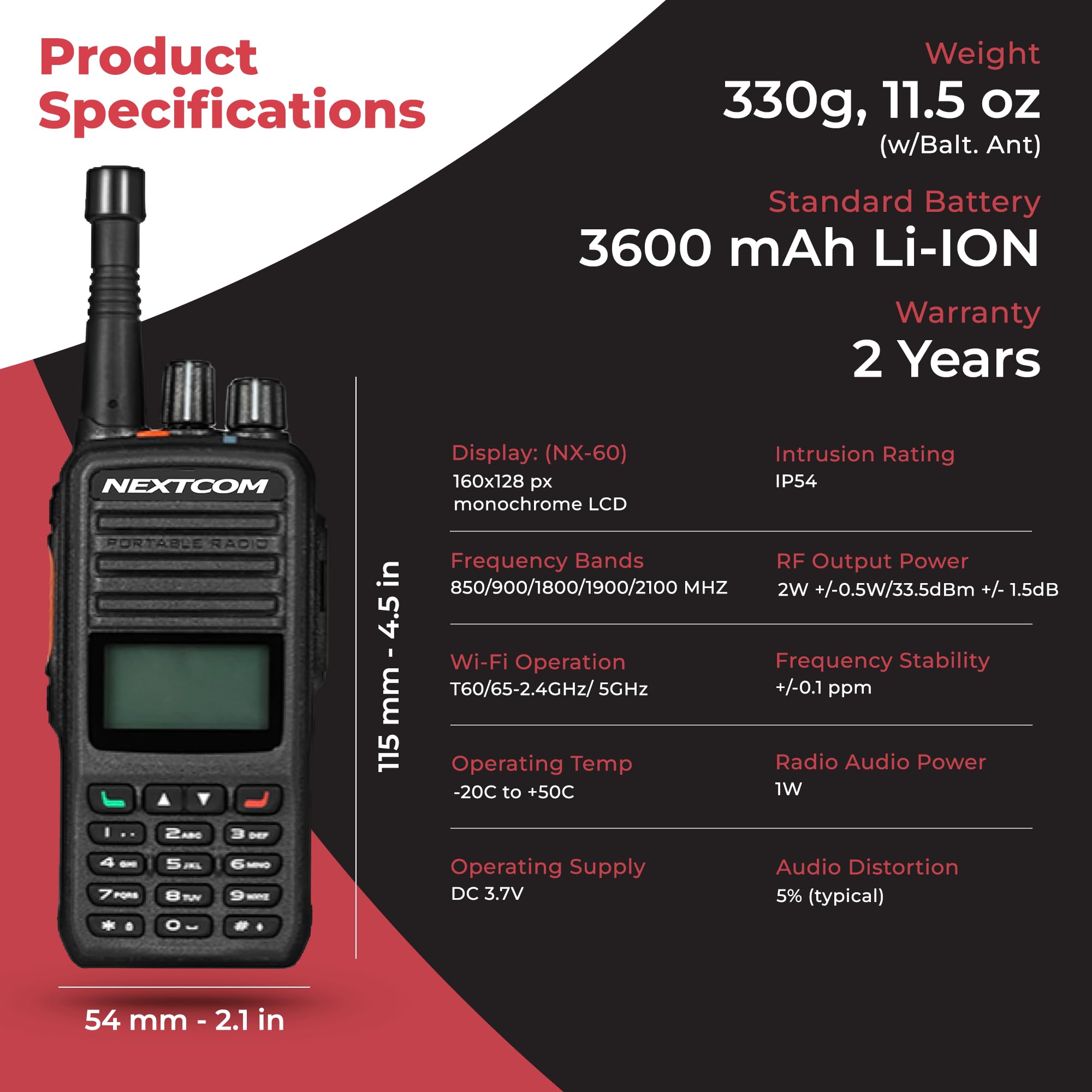 Nextcom Nx Series Tx60 4G Lte Walkie Talkie Radios | Usa & Canada Coverage, Wi Fi & Gps Enabled | Portable Two Way Radios With V