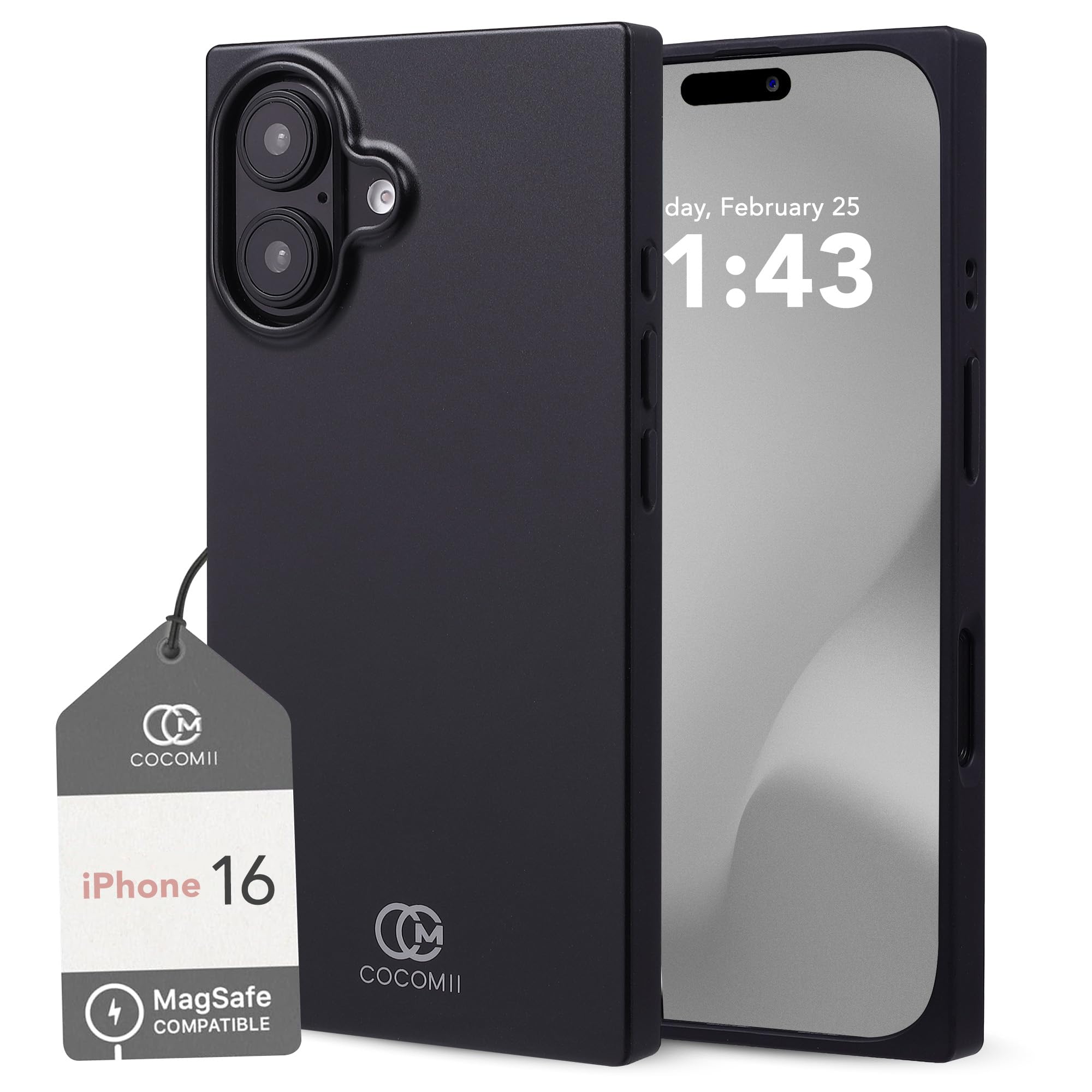 COCOMII Rectangle Case for iPhone 16, Compatible with MagSafe, Matte Black