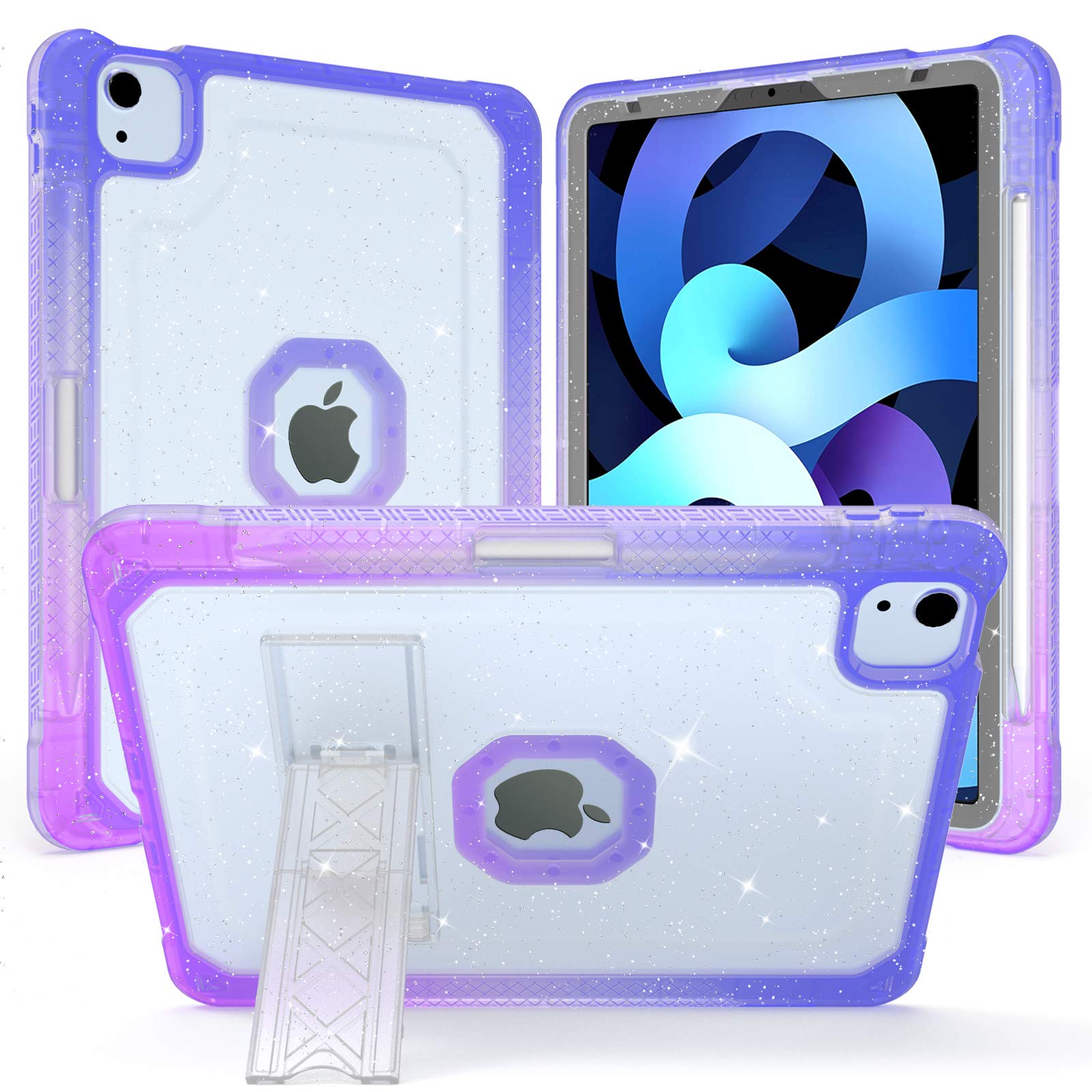 Zonefoker Ipad Air 5/4 Case, Pro 11 Case   Cute Glitter Blue To Purple 10.9 Inch 2020/2022 Cover With Pencil Holder/Stand