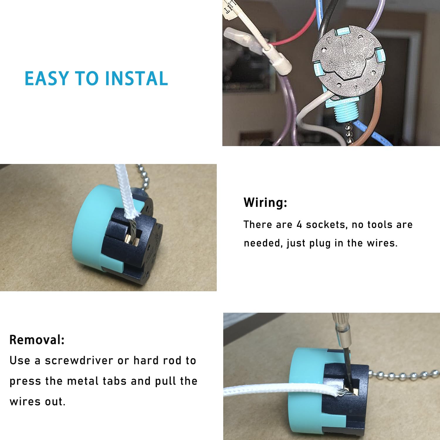 Yukihalu Ceiling Fan Pull Chain Switch 3 Speed 4 Wire, Ceiling Fan Capacitor Cbb61 4.5Uf + 6Uf + 5Uf 5 Wire 250V, Light Switch F
