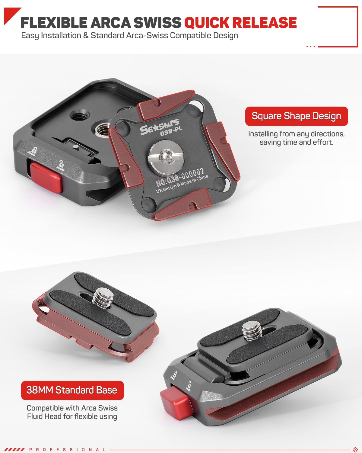 Ifootage Q38 Quick Release Plate, Camera Quick Release, Tripod Mount Quick Release System, Qr Adapter For Dslr, Tripod, Monopod,