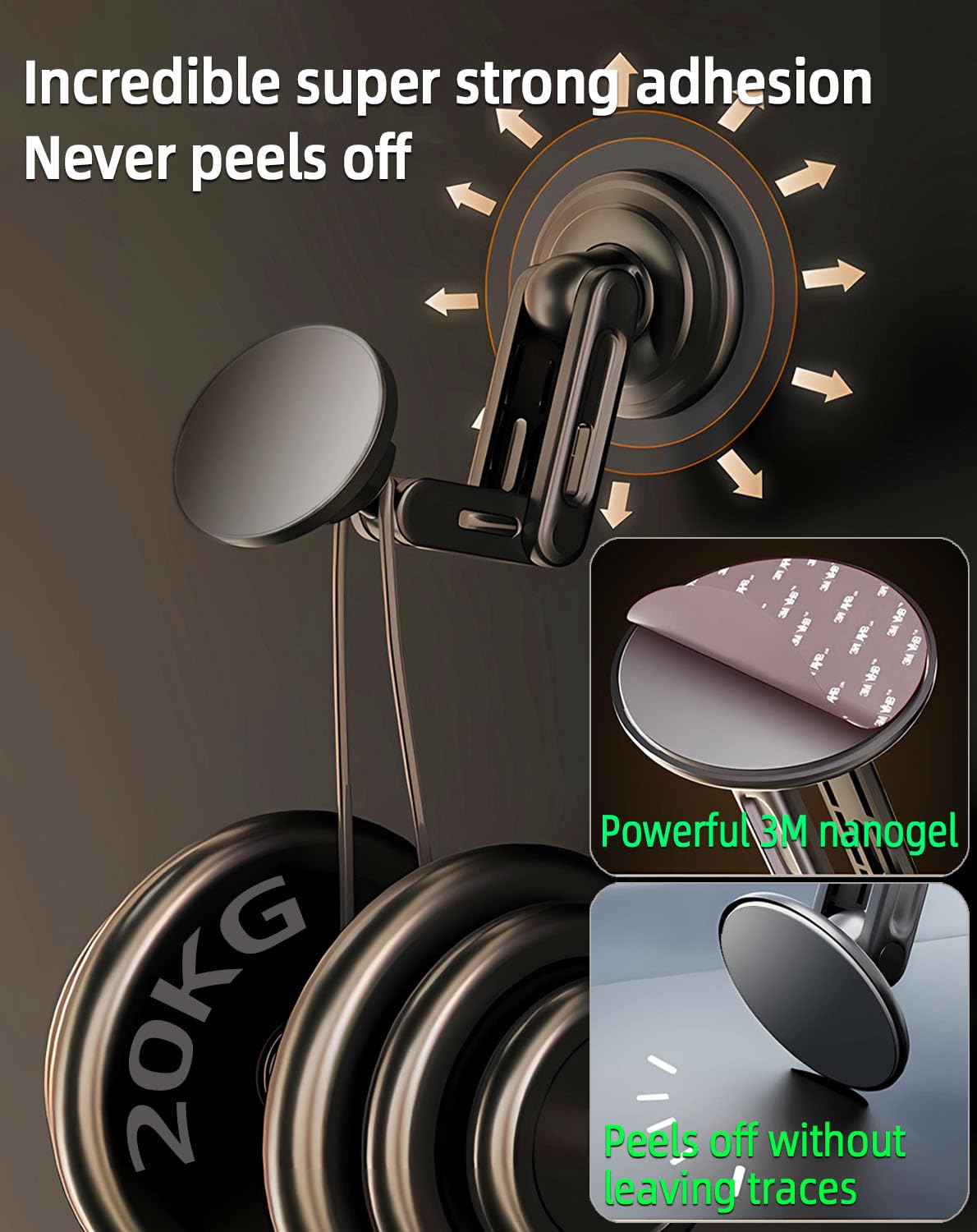 Wckesi Fits Magsafe Car Mount, Car Phone Holder For Dashboard, 360 Rotatable Magnetic Phone Holder For Car, Strong Adhesive, Cel