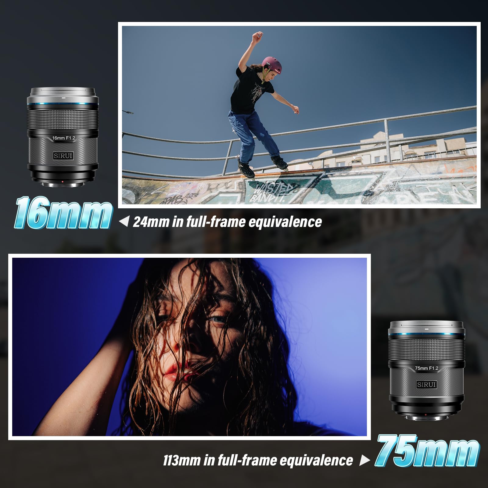 Sirui Sniper 16Mm, 75Mm Autofocus Lens Set, F1.2 Wide Angle Aps C Camera Lens For A5, A6, Fx30, Zv E10 (E Mount, Black)