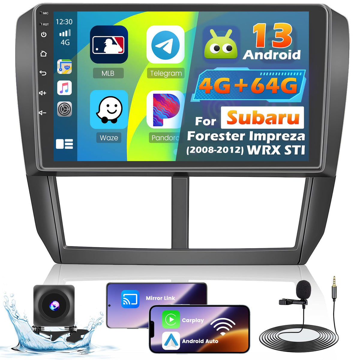 Roinvou 4+64G Android Carplay Stereo For Subaru Forester Impreza Wrx Sti 2008 2012, 9'' Touch Screen Carplay Android Auto With 3